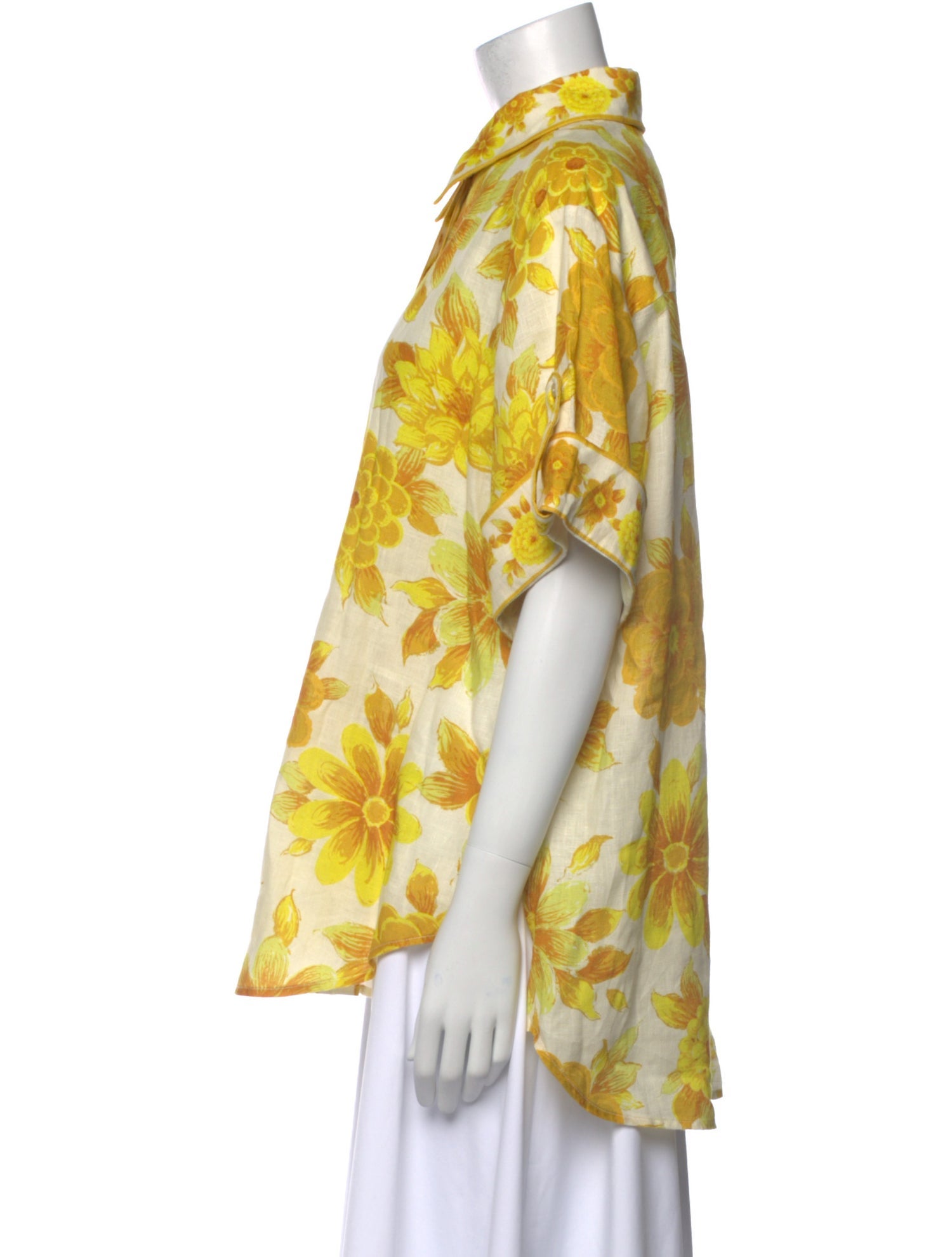 ALÉMAIS Linen Floral Print Button-Up Top