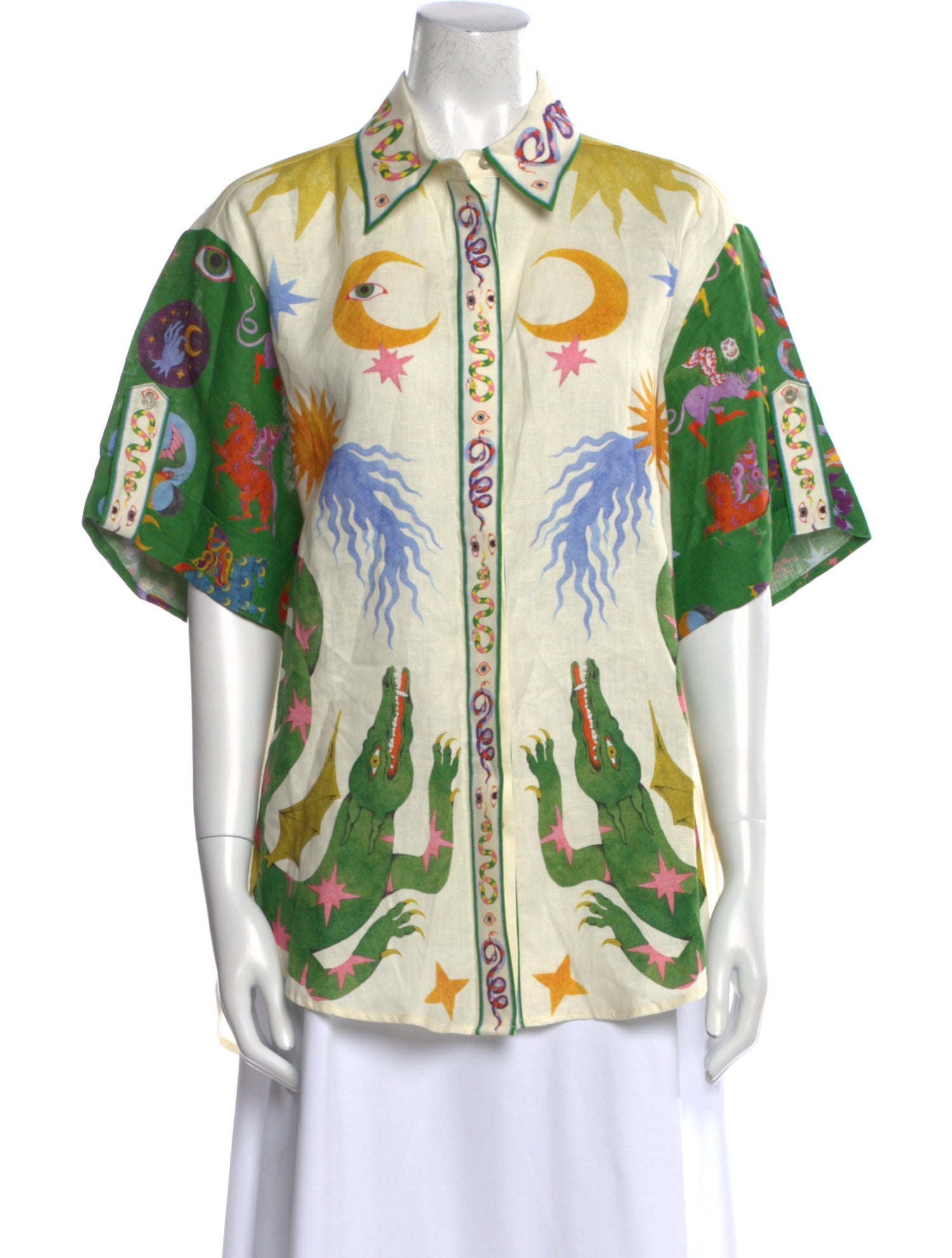 ALÉMAIS Linen Printed Button-Up Top