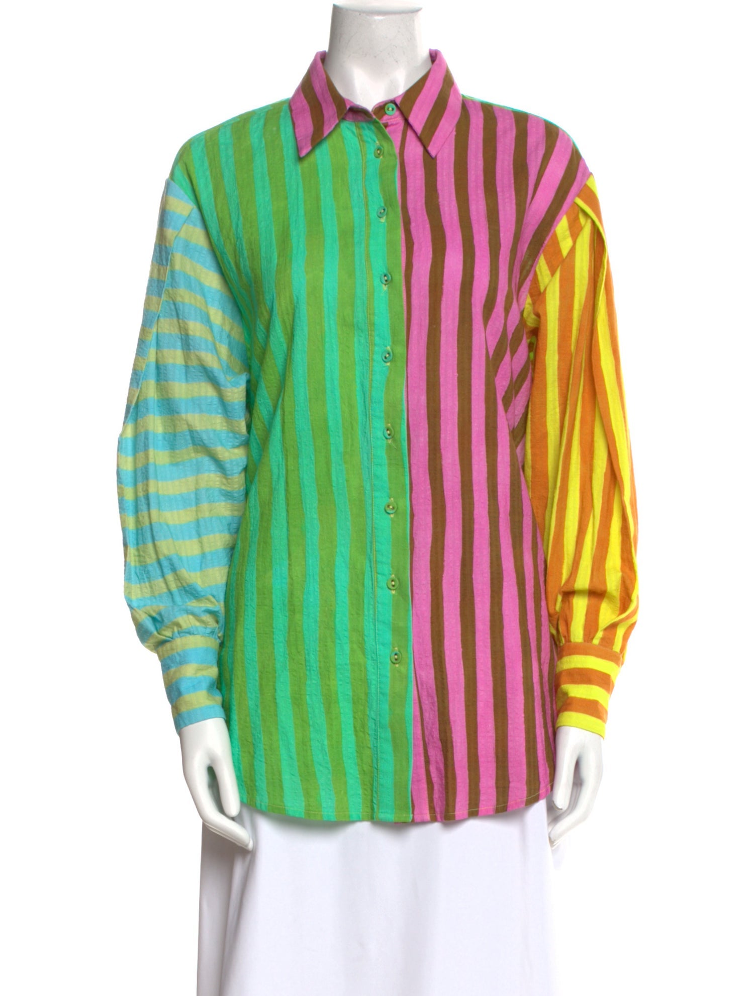 ALÉMAIS Striped Long Sleeve Button-Up Top