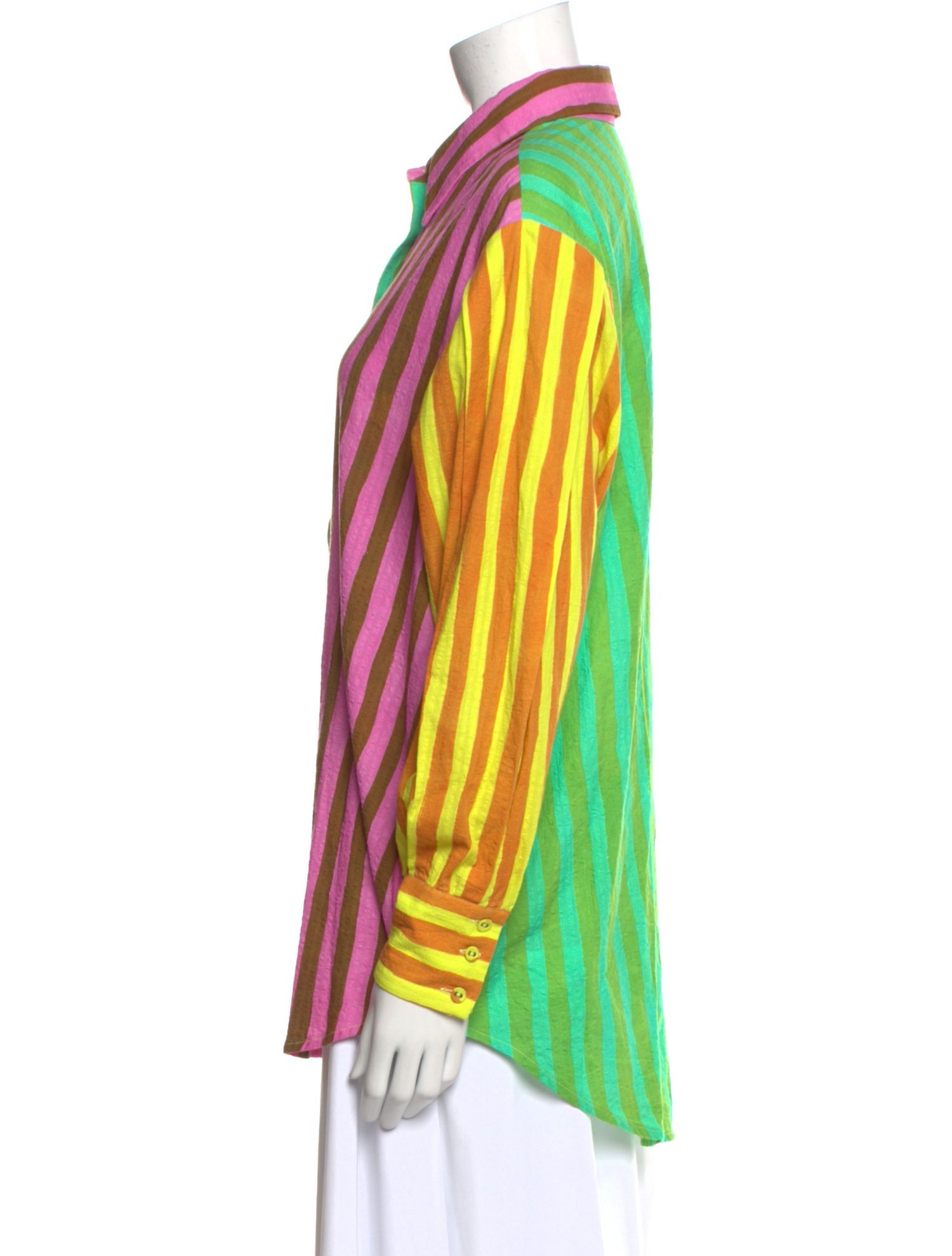 ALÉMAIS Striped Long Sleeve Button-Up Top