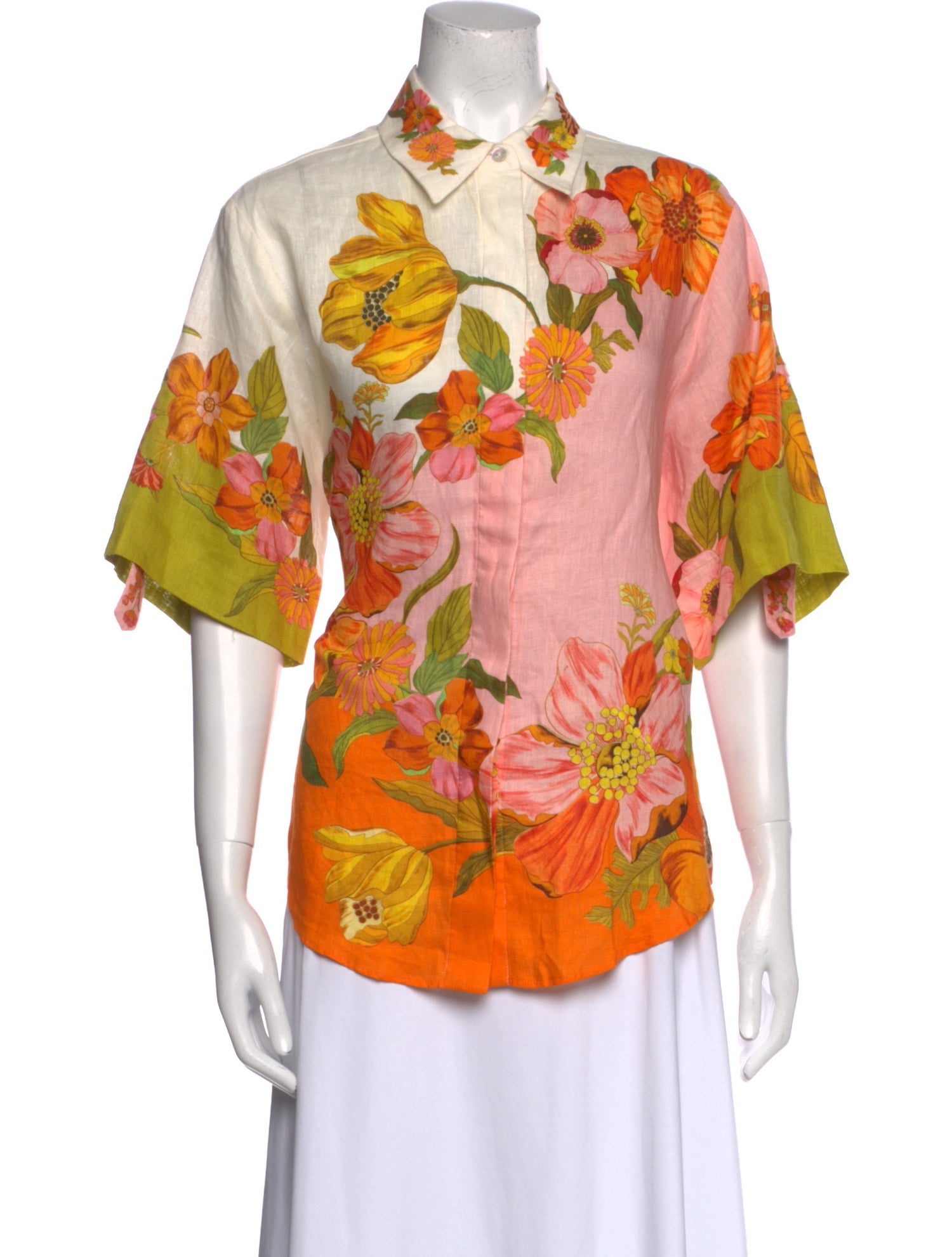 ALÉMAIS Floral Print Short Sleeve Button-Up Top