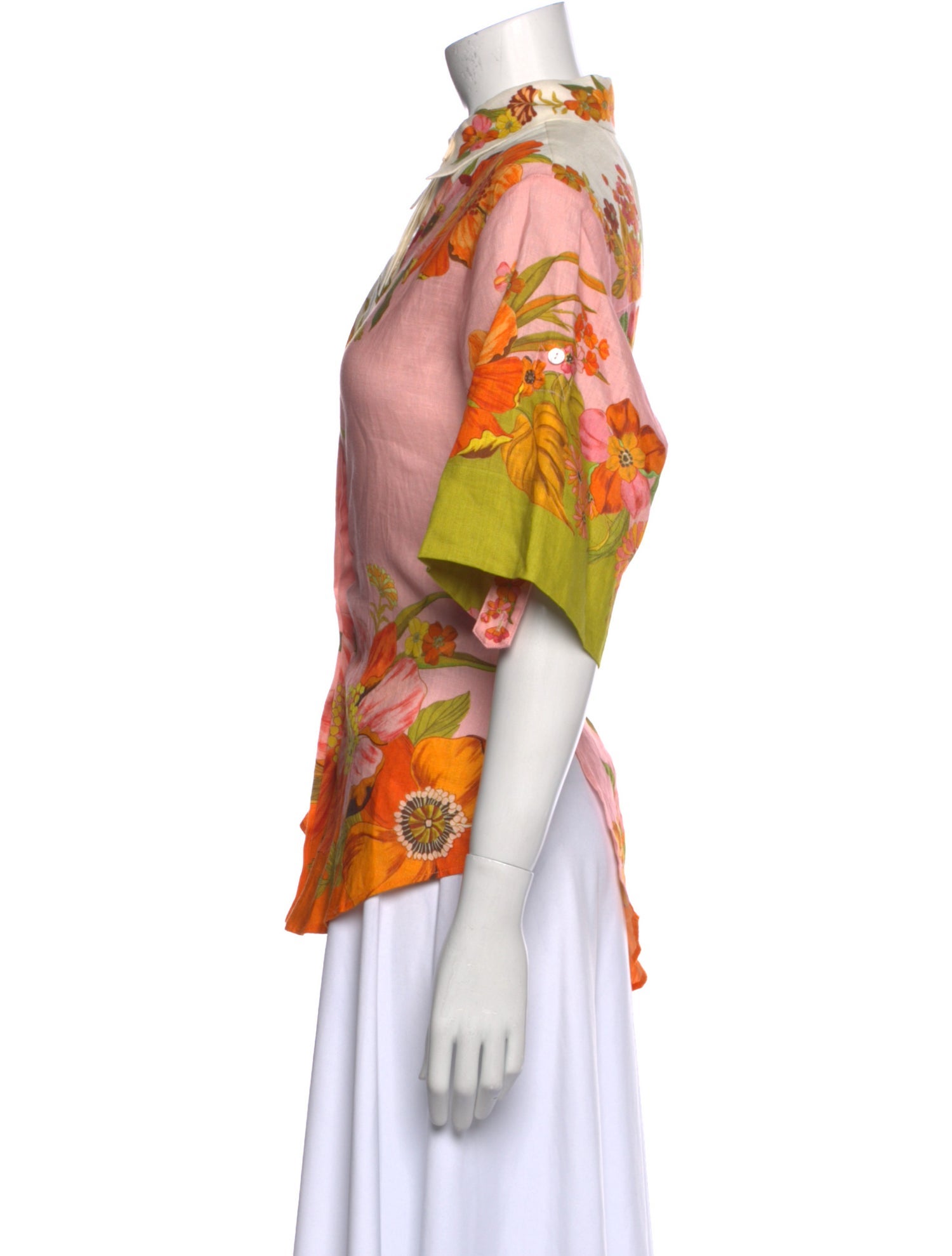 ALÉMAIS Floral Print Short Sleeve Button-Up Top