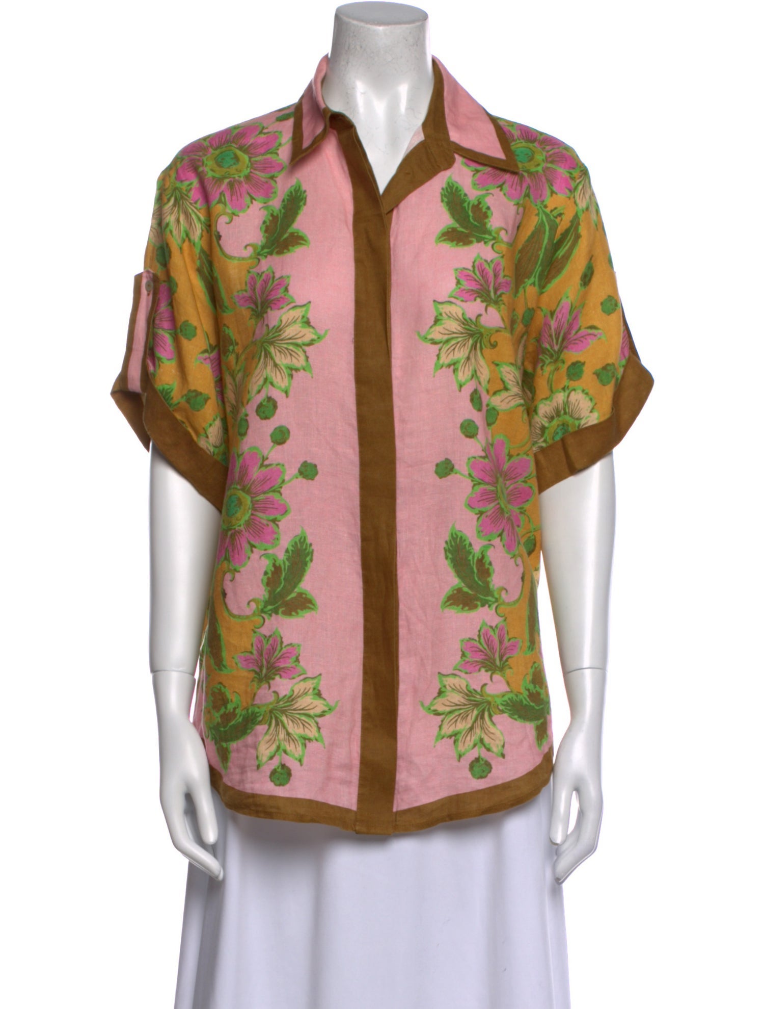 ALÉMAIS Linen Floral Print Button-Up Top