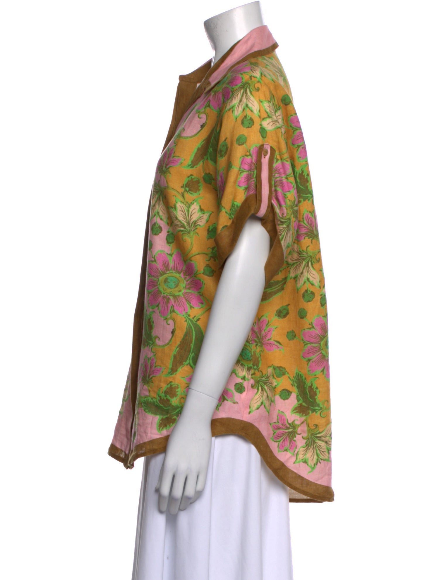 ALÉMAIS Linen Floral Print Button-Up Top