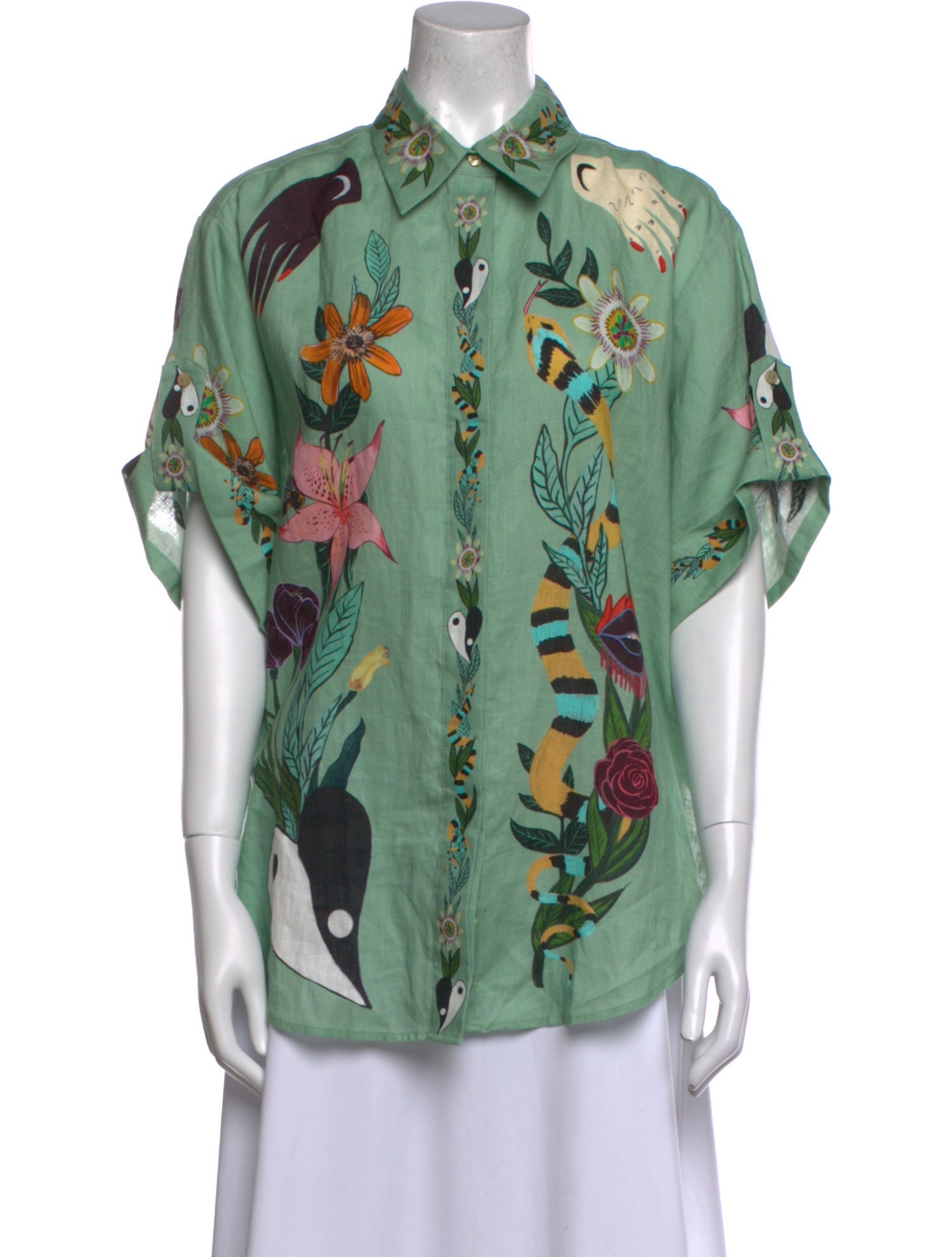 ALÉMAIS Printed Short Sleeve Button-Up Top w/ Tags