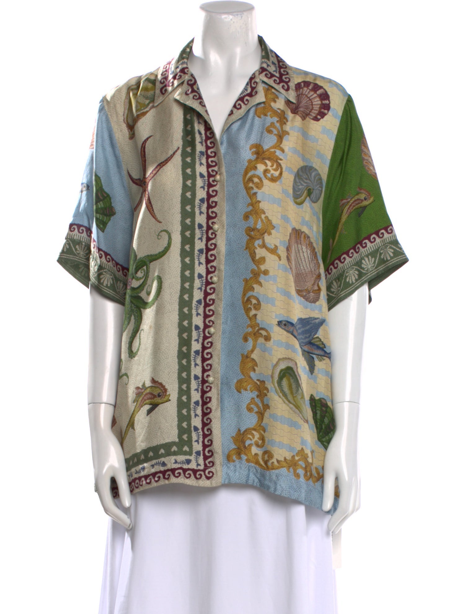 ALÉMAIS Silk Paisley Print Button-Up Top