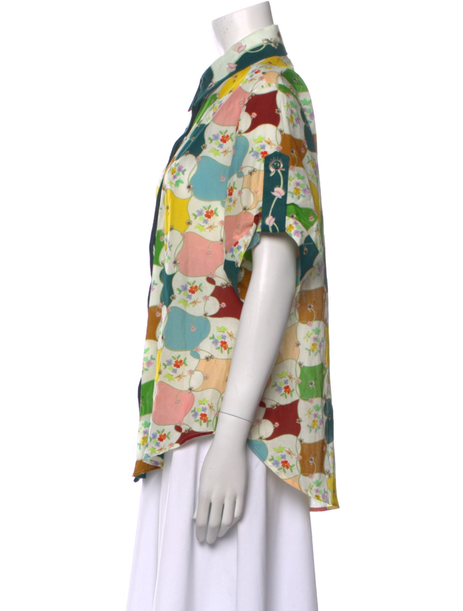 ALÉMAIS Silk Floral Print Button-Up Top