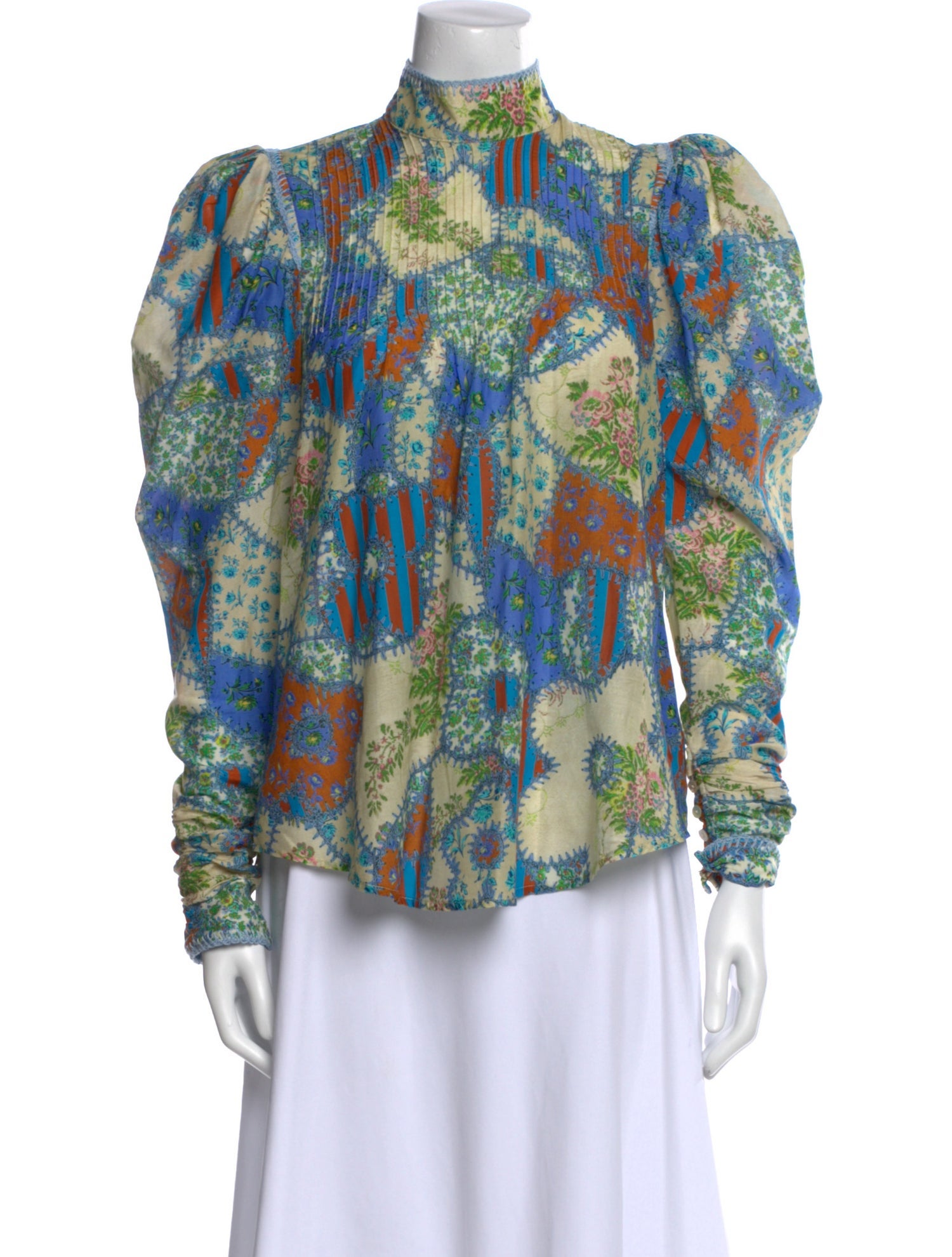 ALÉMAIS Floral Print Mock Neck Blouse