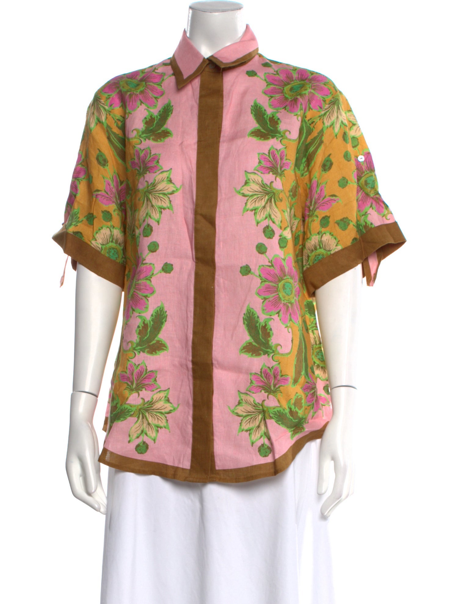 ALÉMAIS Linen Floral Print Button-Up Top w/ Tags