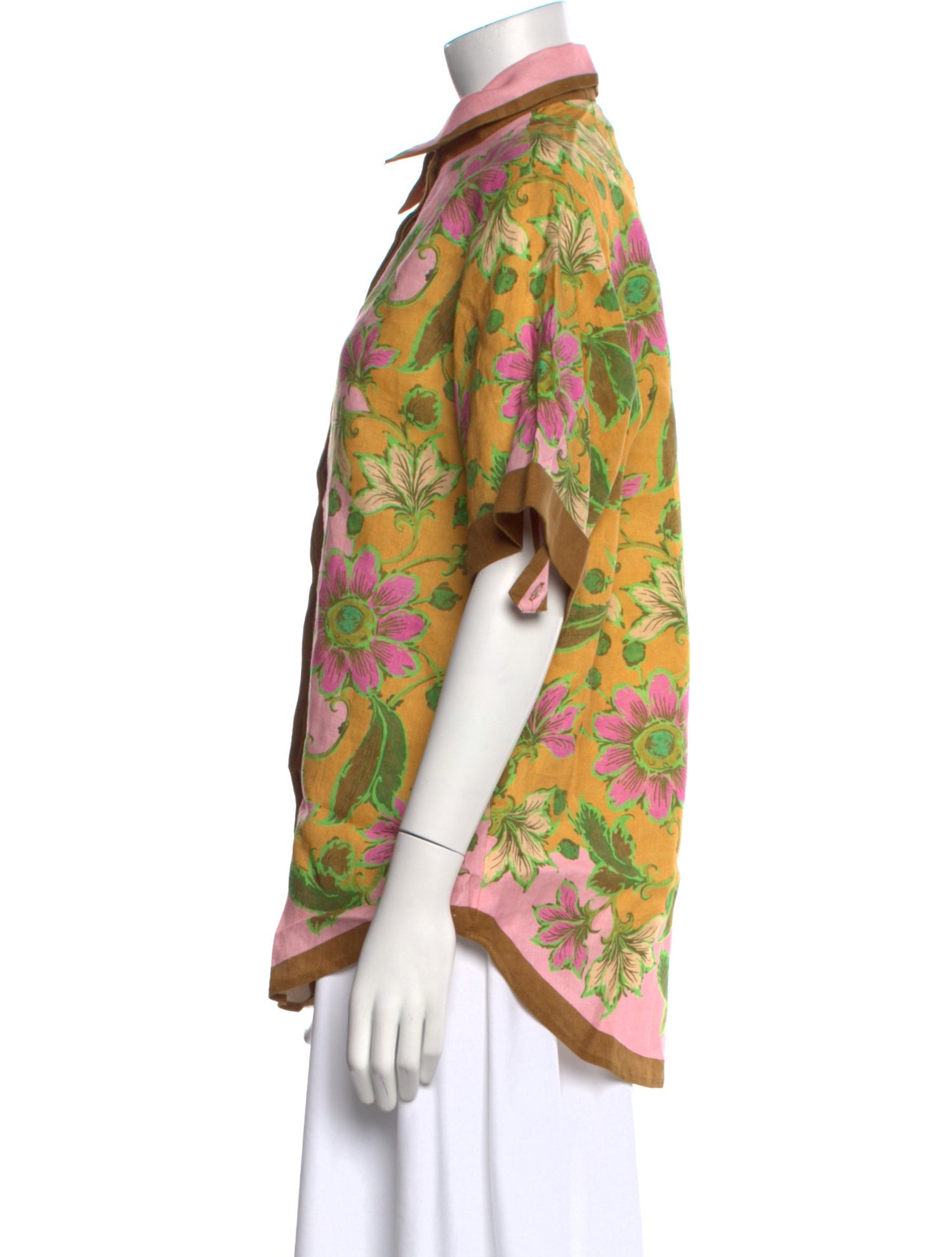 ALÉMAIS Linen Floral Print Button-Up Top w/ Tags