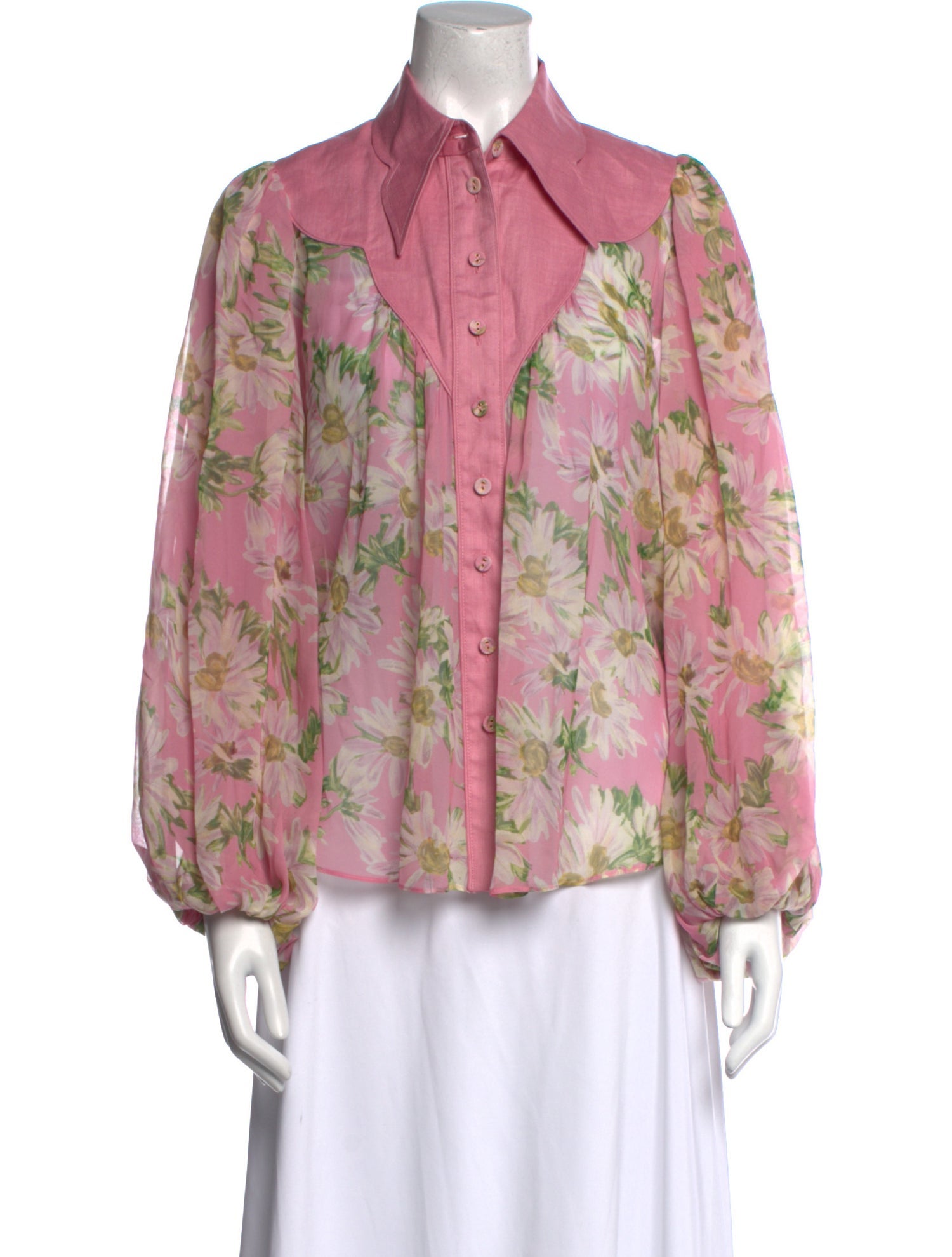 ALÉMAIS Silk Floral Print Button-Up Top