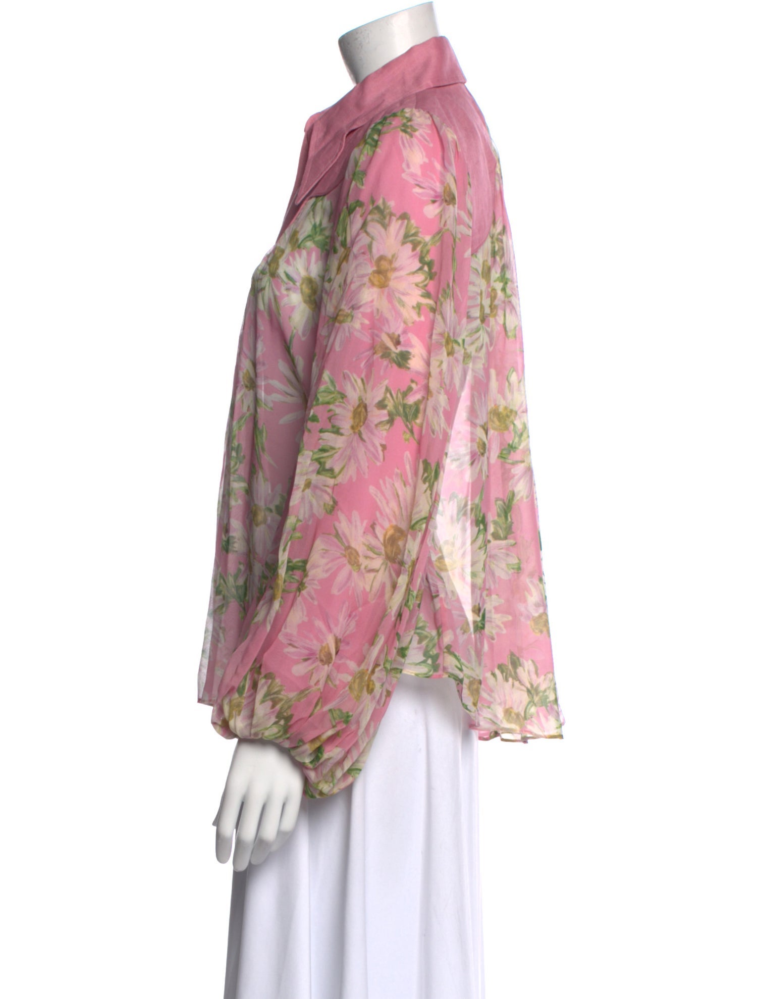 ALÉMAIS Silk Floral Print Button-Up Top