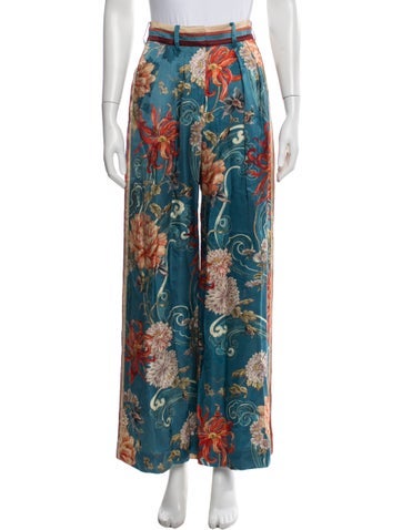 Pre-owned Alemais Silk Wide Leg Pants In Blue