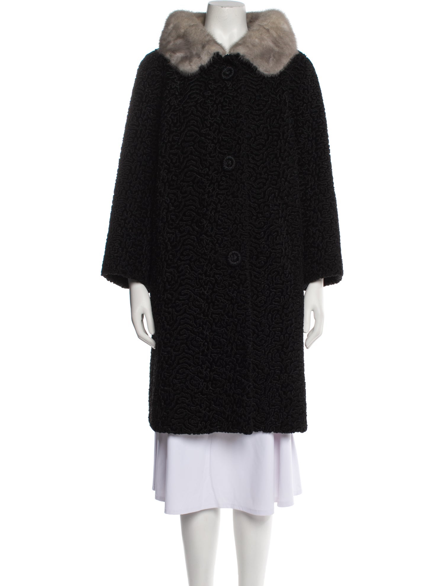 Astrakin Colorblock Pattern Faux Fur Coat