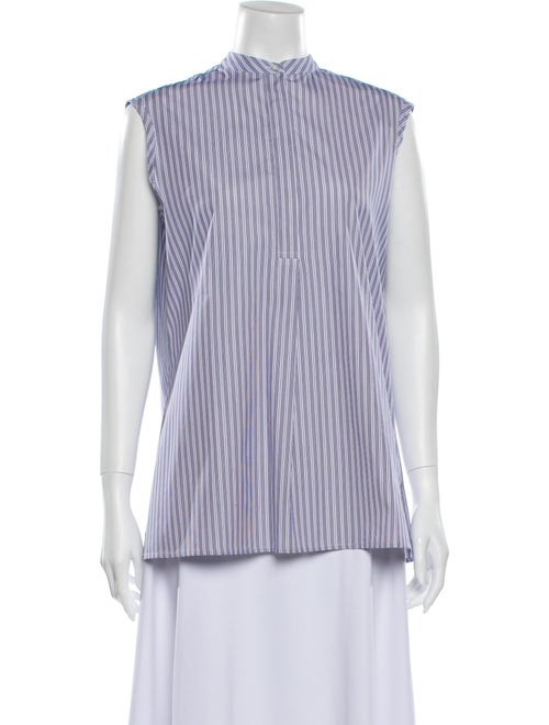 Aspesi Striped Mock Neck Blouse w/ Tags Blue