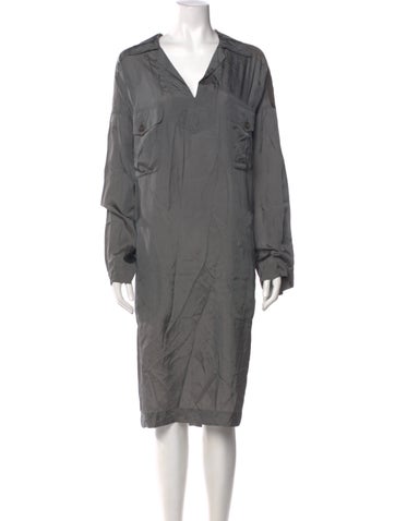 Pre-owned Aspesi V-neck Midi Length Dress W/ Tags In Gray