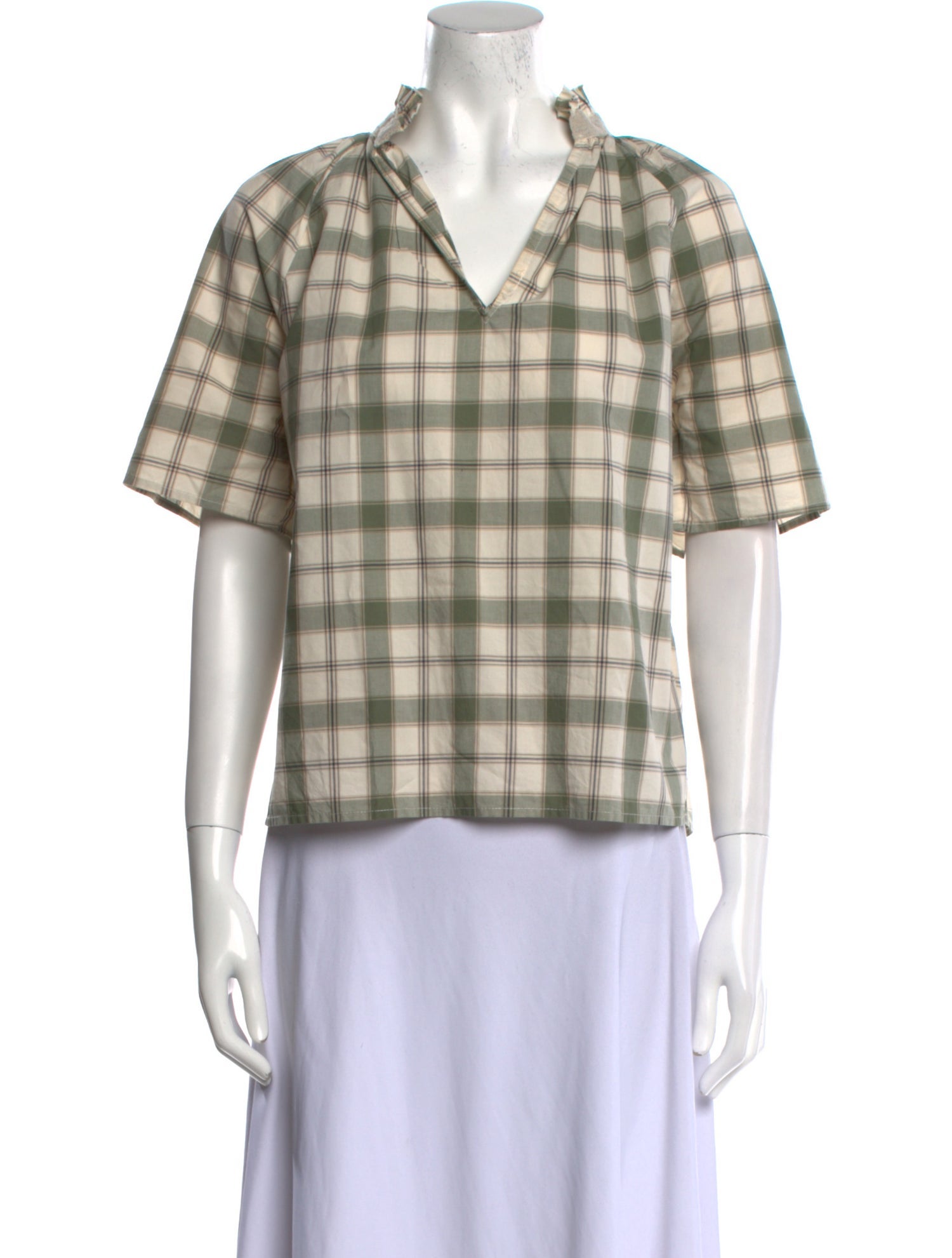 A Shirt Thing Plaid Print V-Neck Button-Up Top