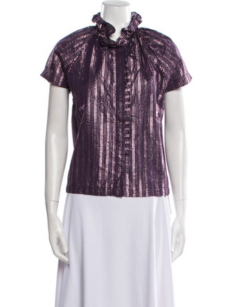 A Shirt Thing Printed Mock Neck Button-Up Top