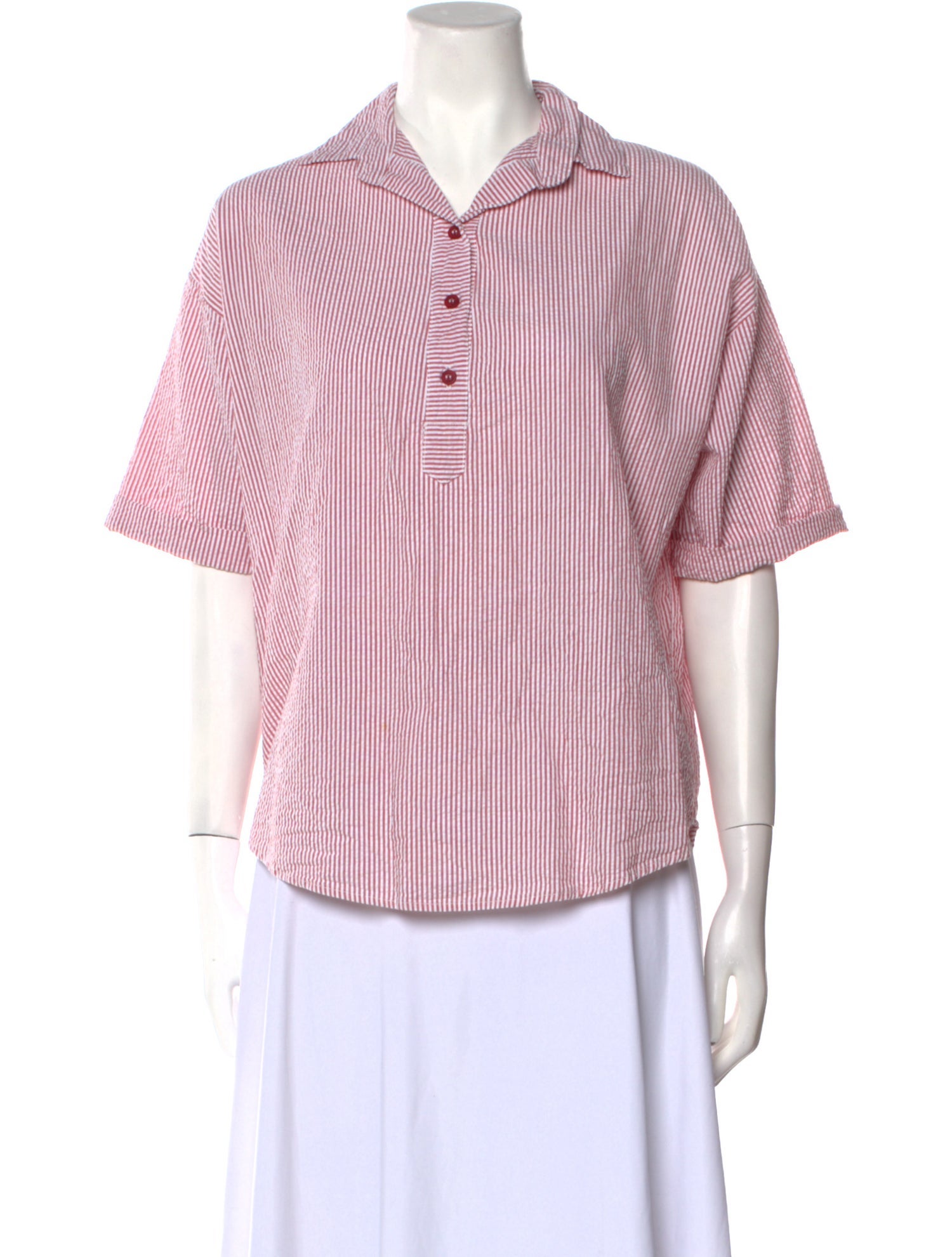 A Shirt Thing Striped Short Sleeve Button-Up Top