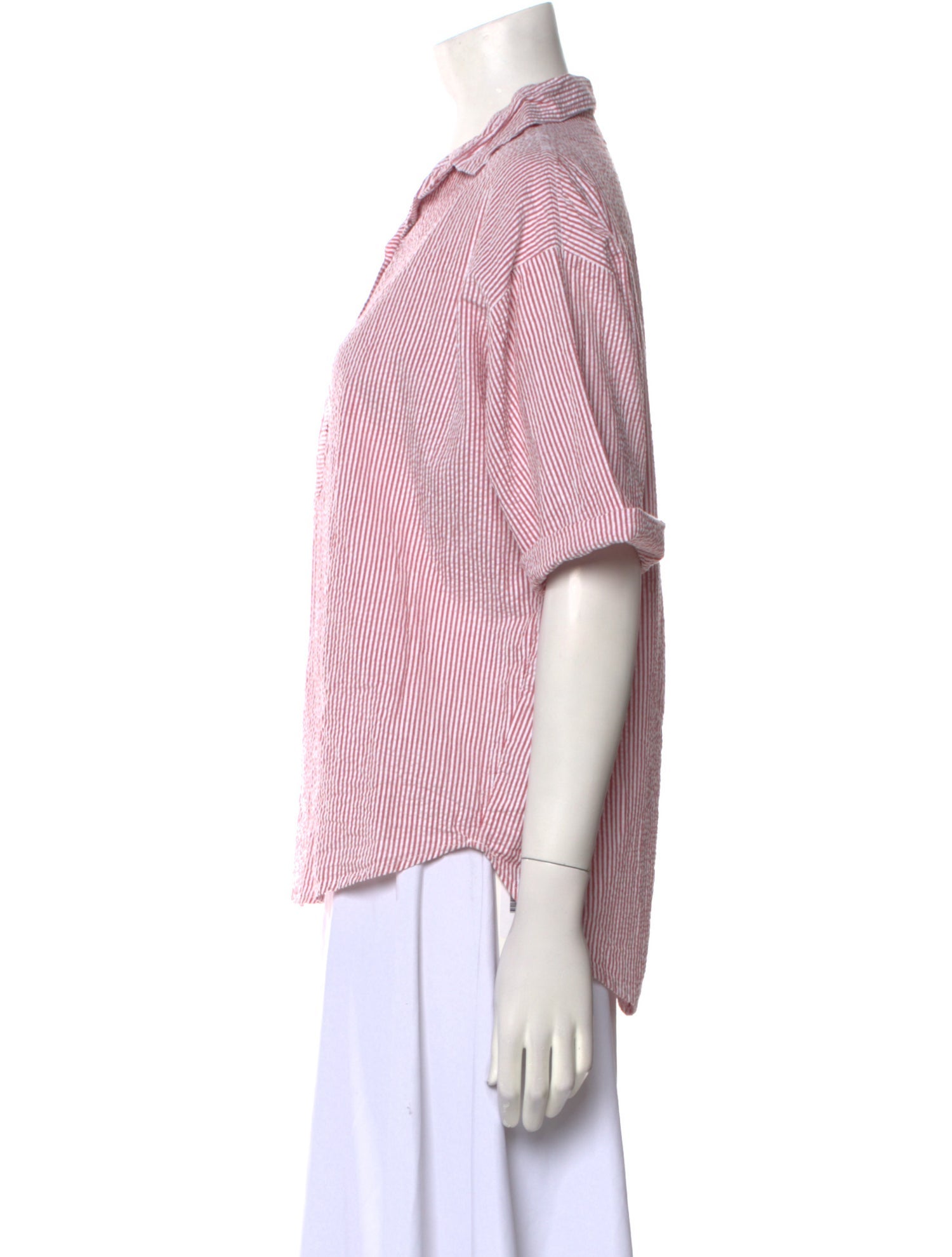 A Shirt Thing Striped Short Sleeve Button-Up Top