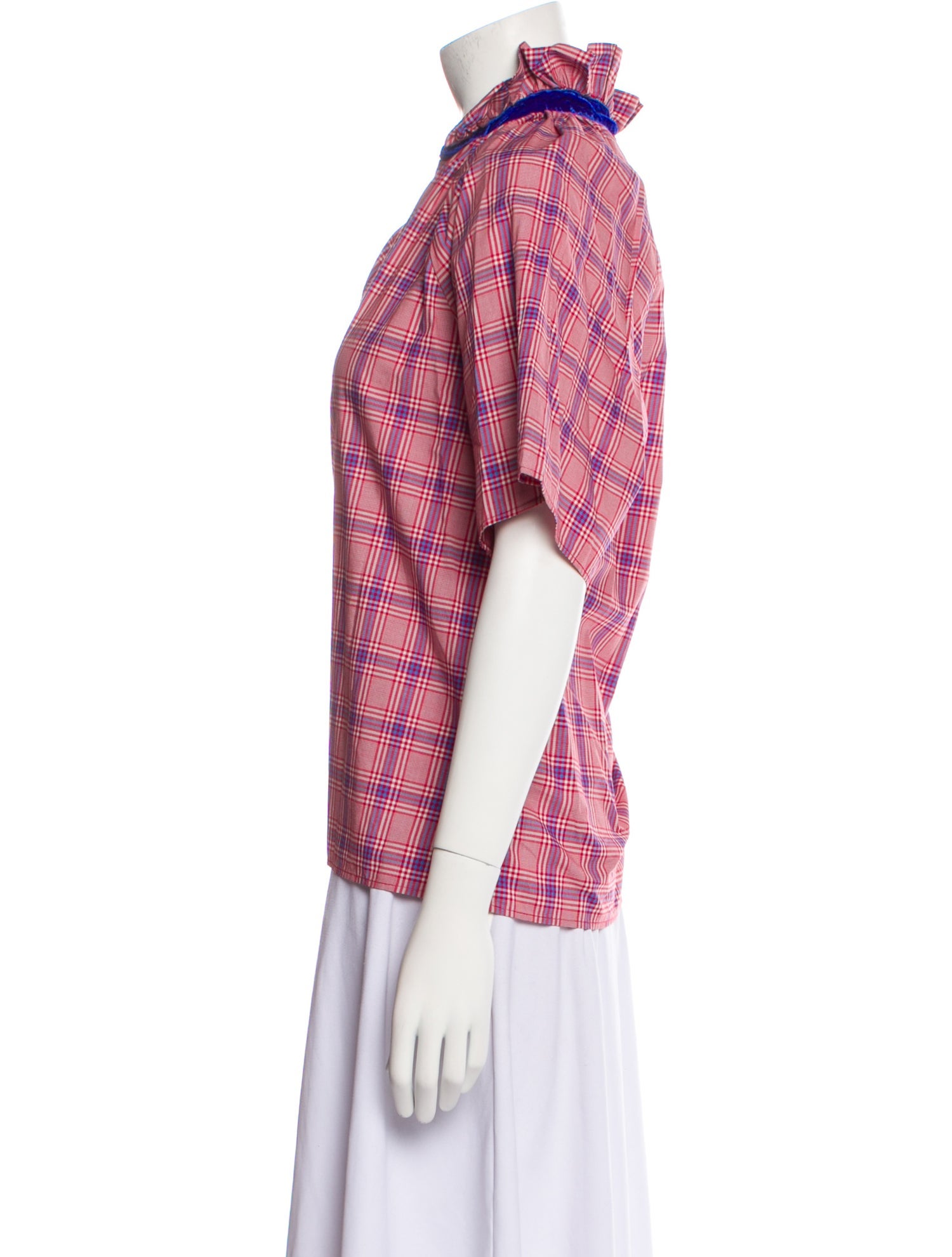 A Shirt Thing Plaid Print V-Neck Blouse