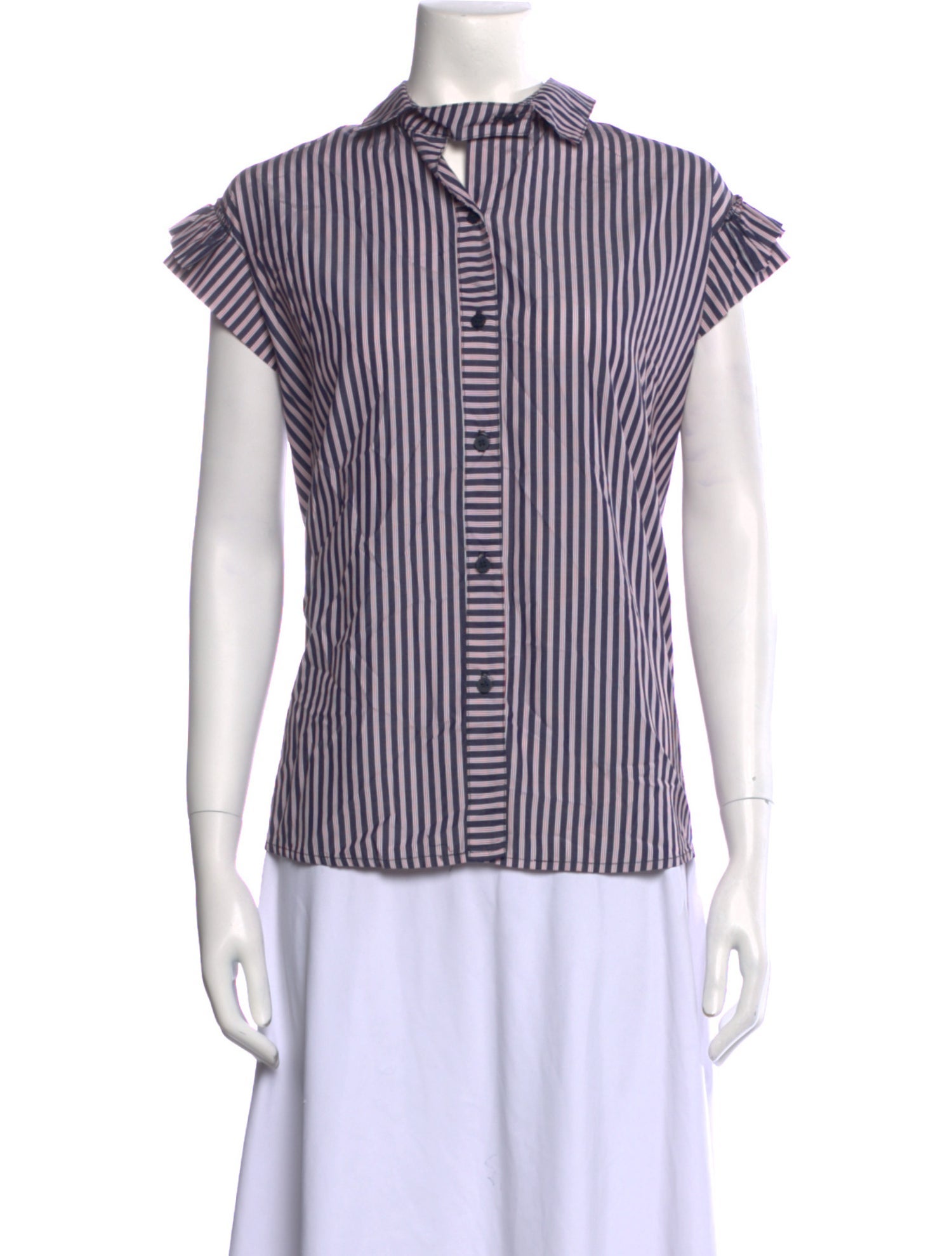 A Shirt Thing Striped Mock Neck Button-Up Top