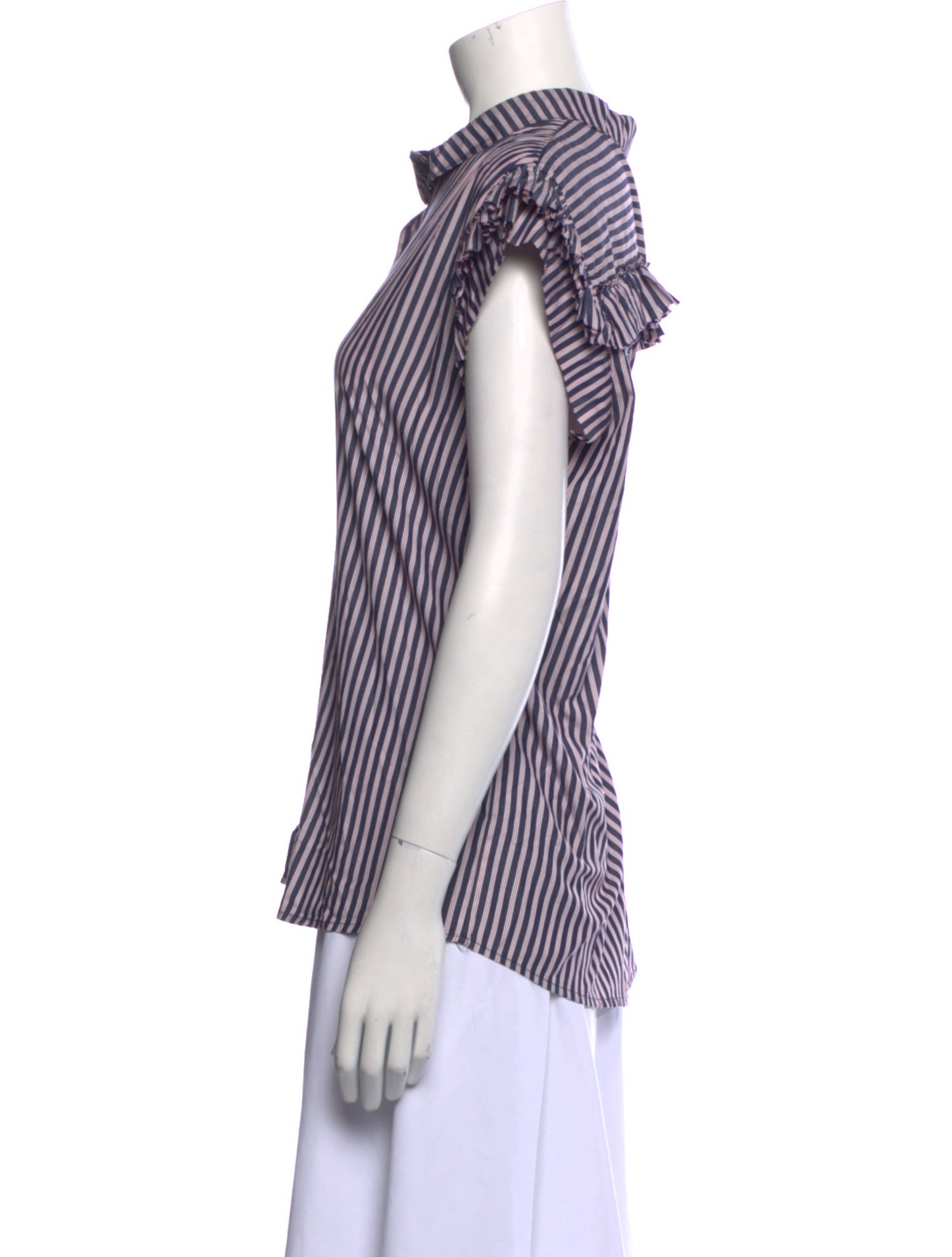 A Shirt Thing Striped Mock Neck Button-Up Top