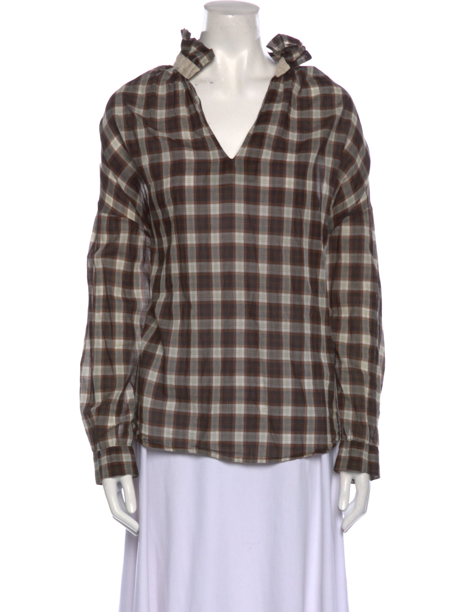 A Shirt Thing Plaid Print V-Neck Button-Up Top