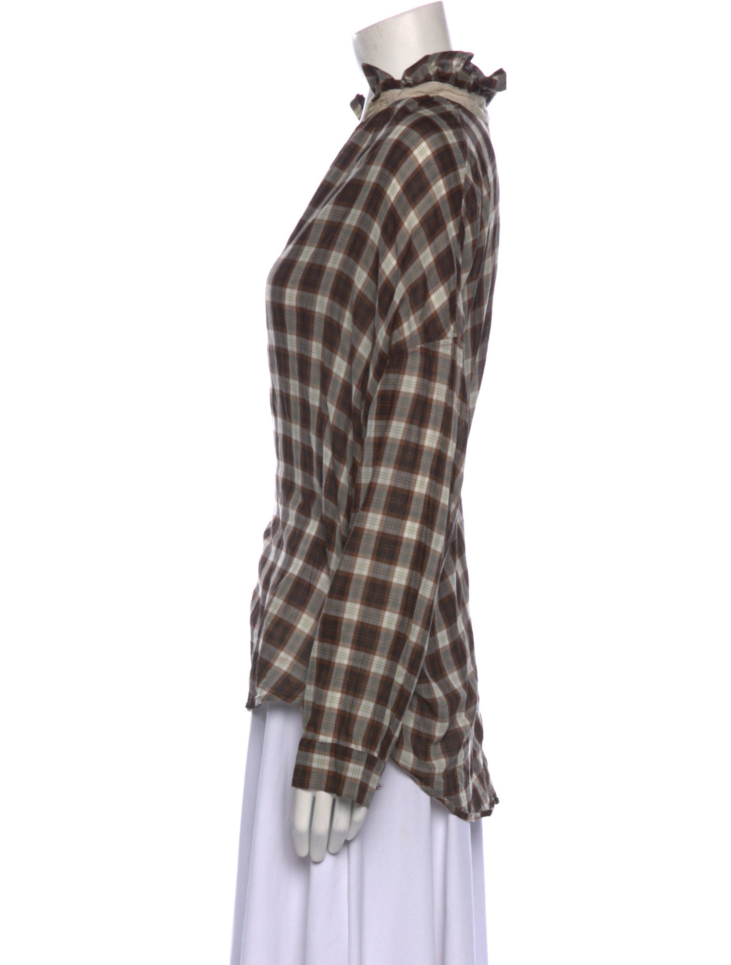 A Shirt Thing Plaid Print V-Neck Button-Up Top