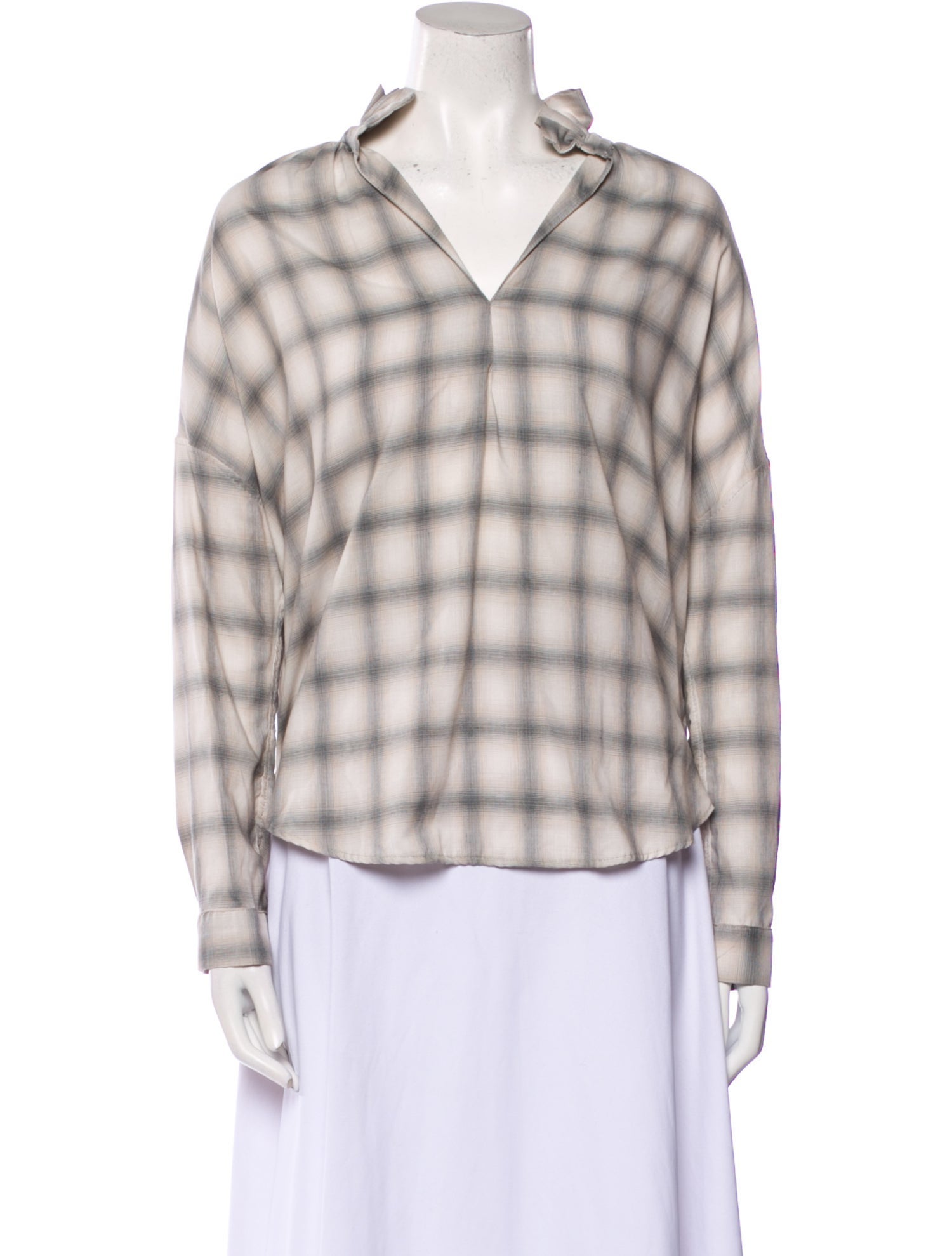 A Shirt Thing Plaid Print V-Neck Button-Up Top