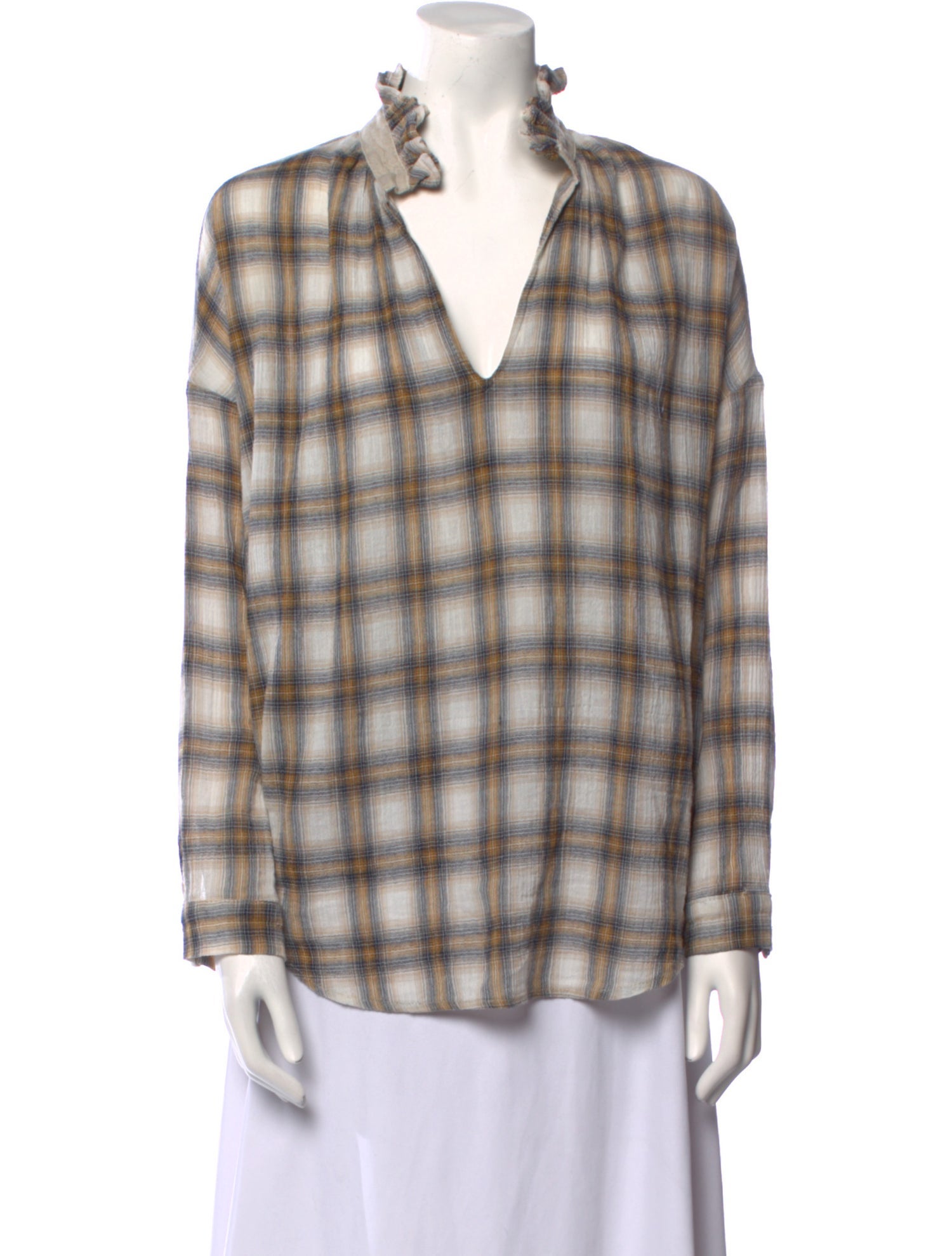 A Shirt Thing Plaid Print V-Neck Button-Up Top