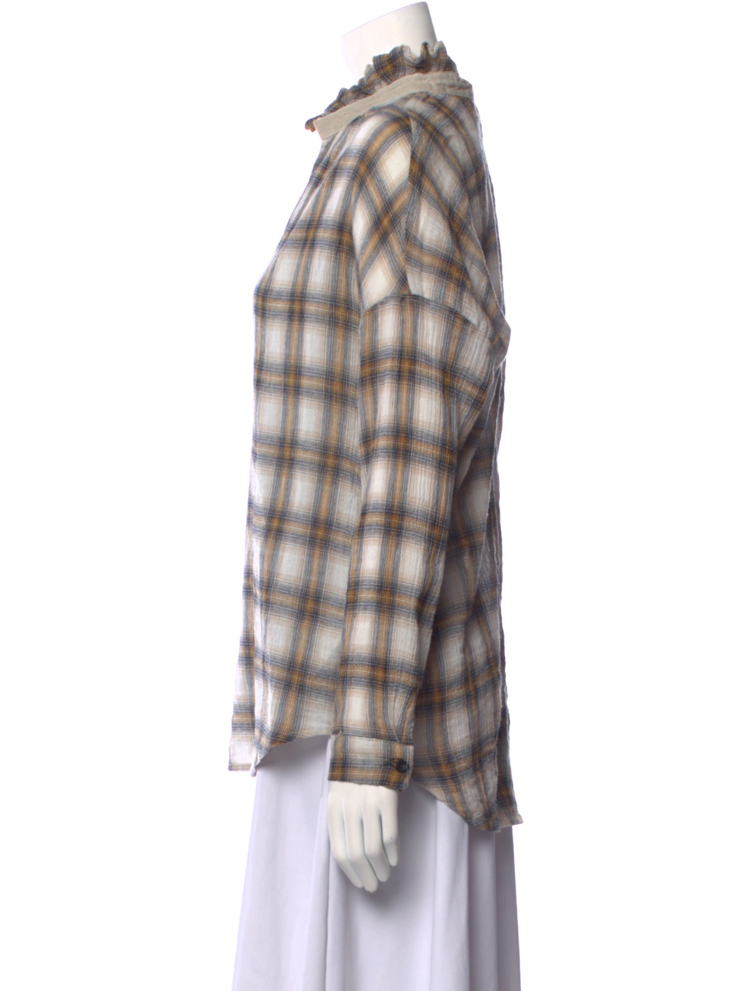 A Shirt Thing Plaid Print V-Neck Button-Up Top