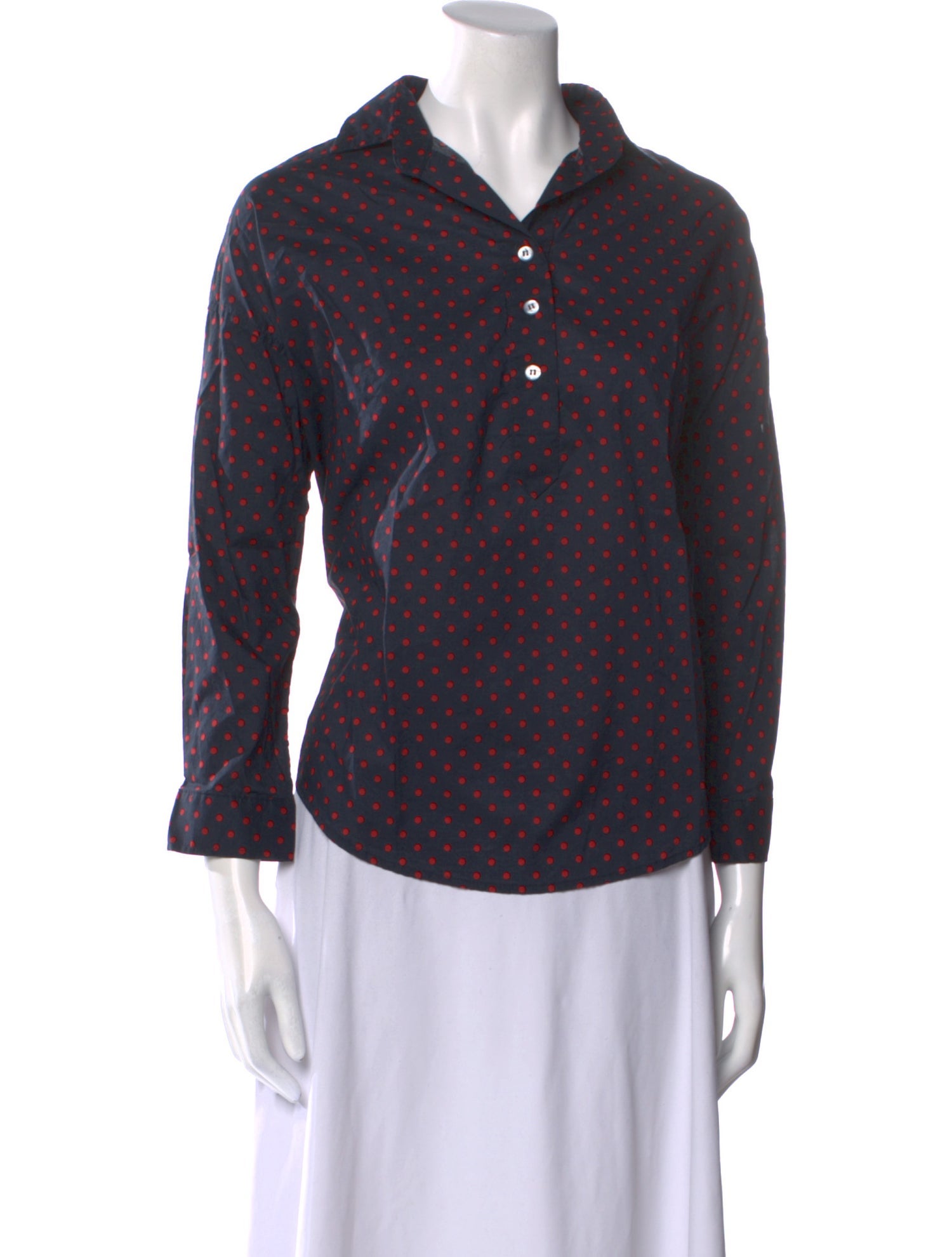 A Shirt Thing Polka Dot Print Three-Quarter Sleeve Polo