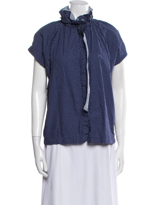 A Shirt Thing Polka Dot Print Mock Neck Button-Up Top