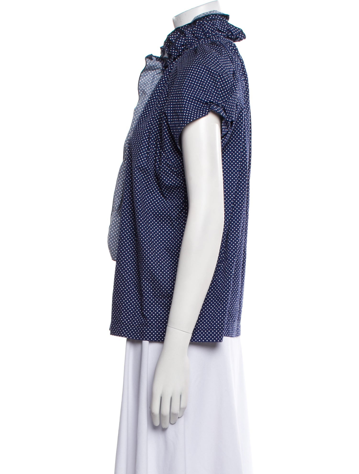 A Shirt Thing Polka Dot Print Mock Neck Button-Up Top