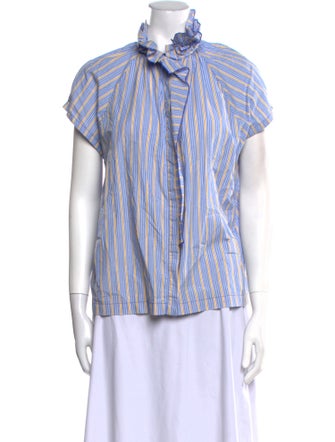 A Shirt Thing Striped Mock Neck Button-Up Top