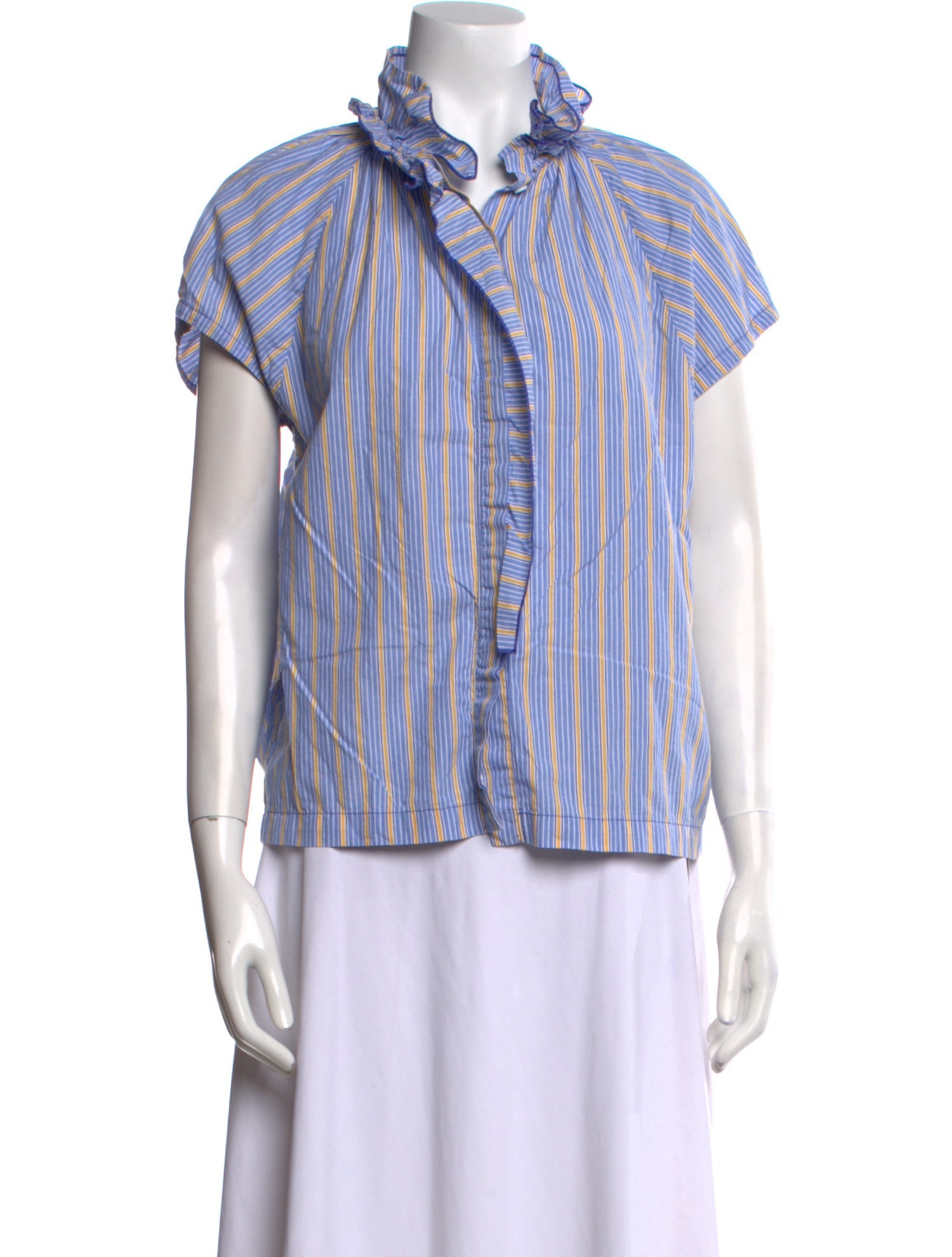 A Shirt Thing Striped Mock Neck Button-Up Top