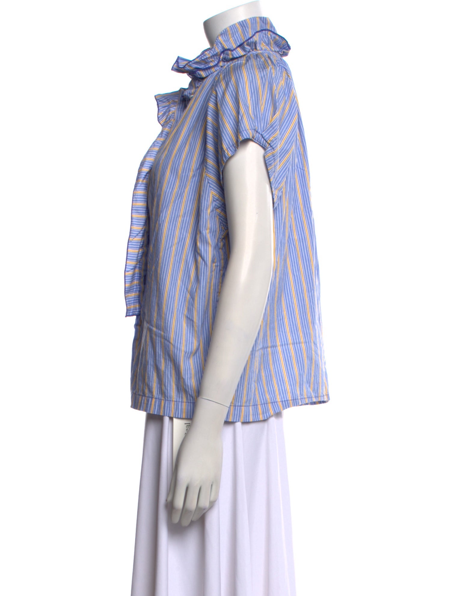 A Shirt Thing Striped Mock Neck Button-Up Top