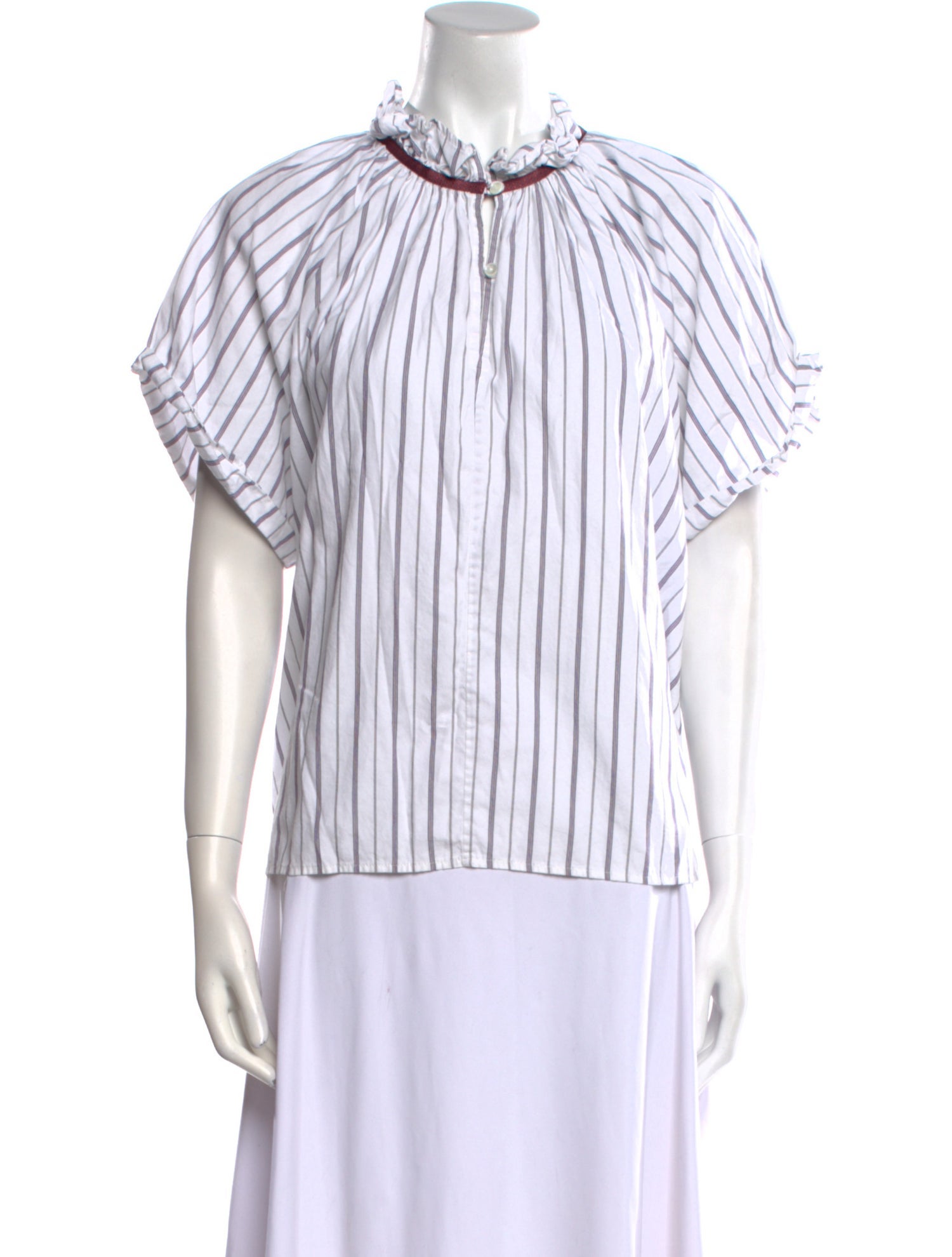 A Shirt Thing Striped Mock Neck Button-Up Top
