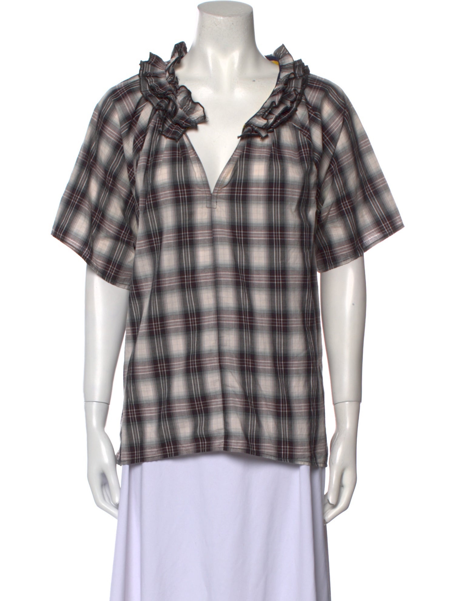 A Shirt Thing Plaid Print V-Neck Blouse