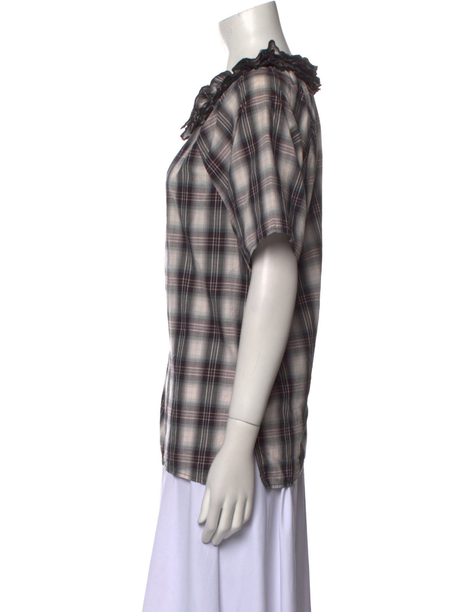 A Shirt Thing Plaid Print V-Neck Blouse