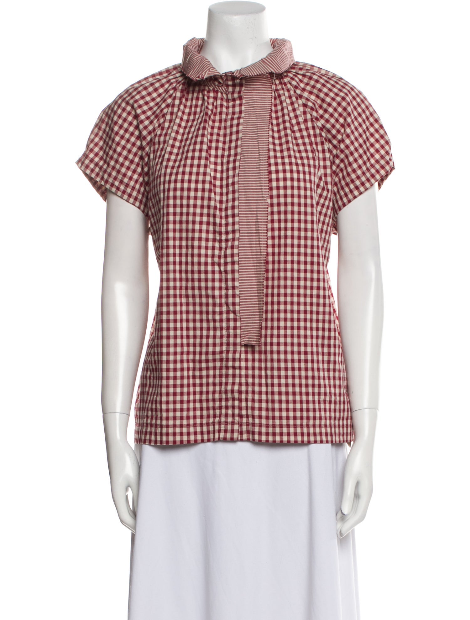 A Shirt Thing Plaid Print Mock Neck Button-Up Top