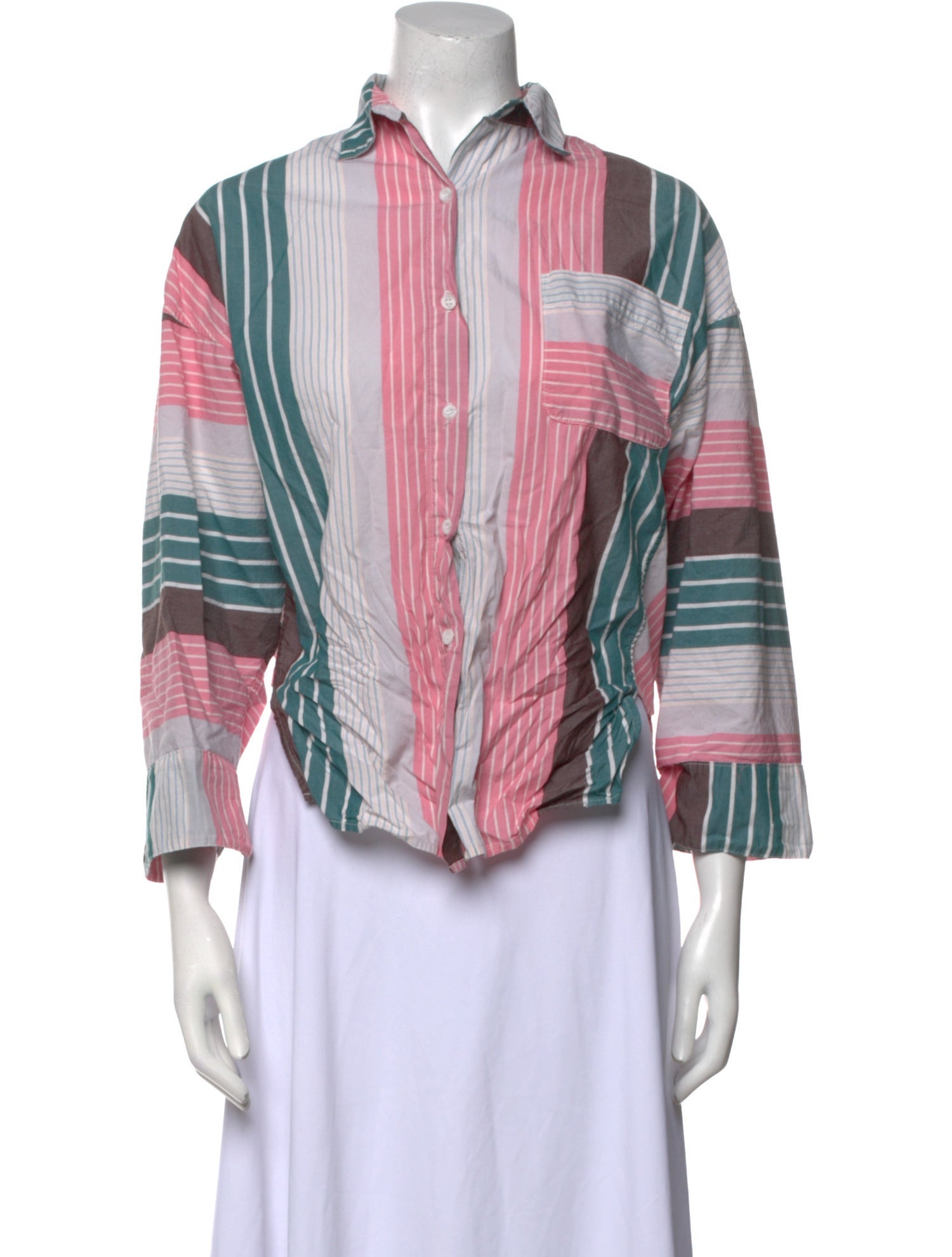 A Shirt Thing Striped Three-Quarter Sleeve Button-Up Top