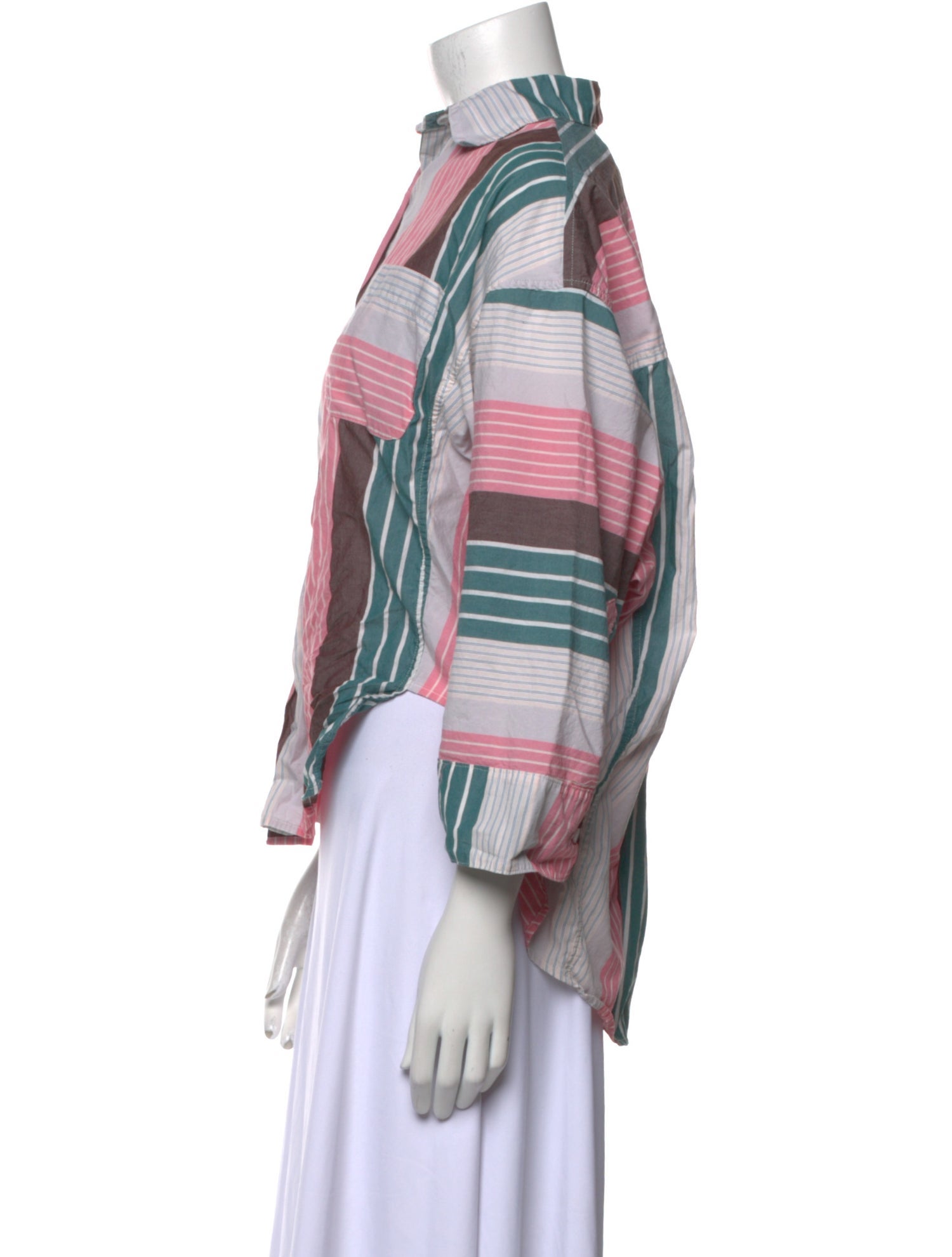 A Shirt Thing Striped Three-Quarter Sleeve Button-Up Top