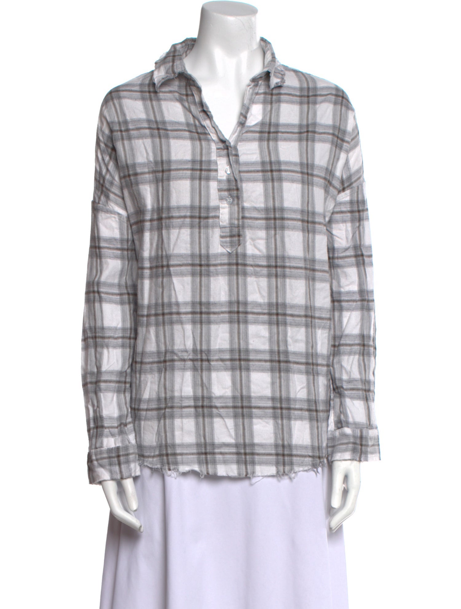 A Shirt Thing Plaid Print V-Neck Button-Up Top