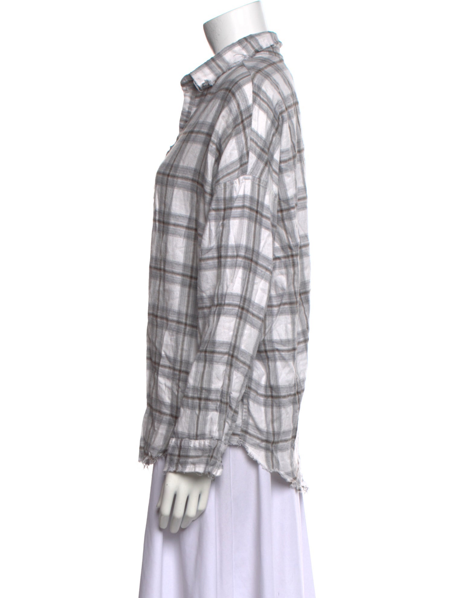 A Shirt Thing Plaid Print V-Neck Button-Up Top