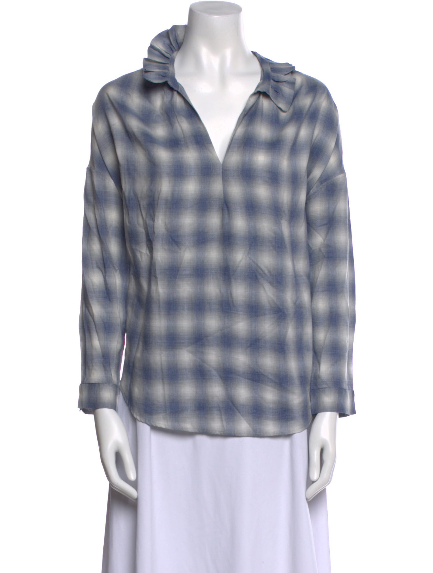A Shirt Thing Plaid Print V-Neck Blouse