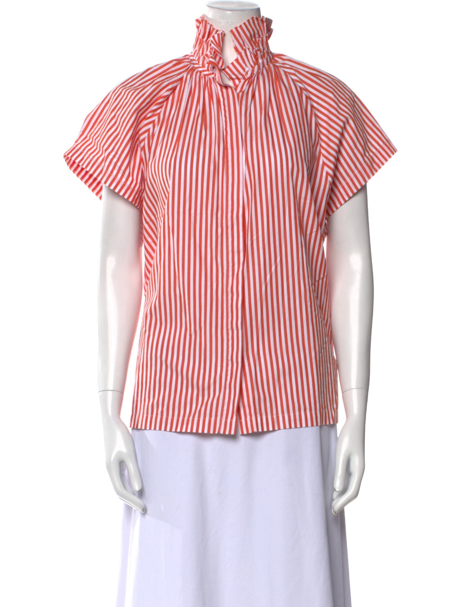 A Shirt Thing Striped Mock Neck Button-Up Top
