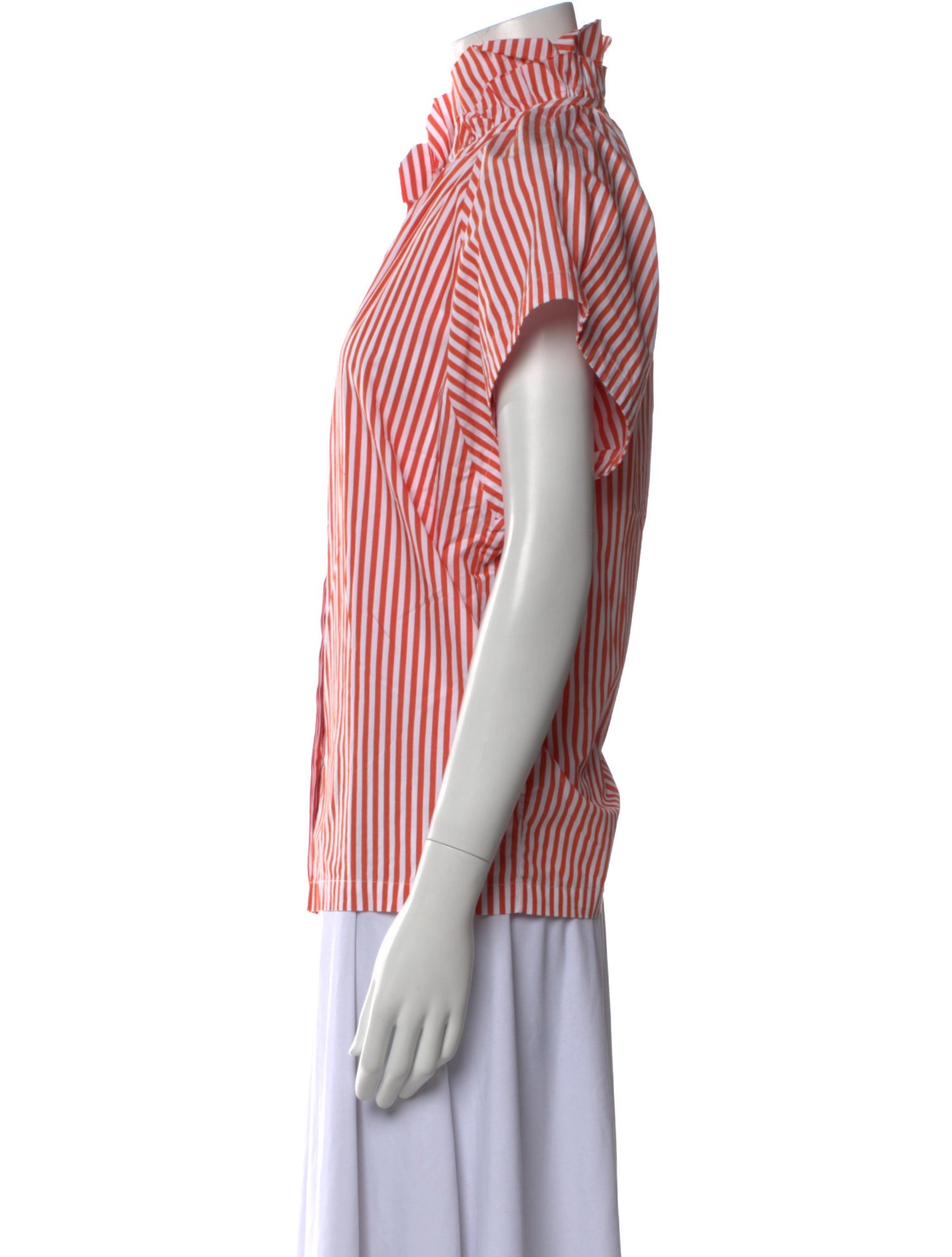 A Shirt Thing Striped Mock Neck Button-Up Top