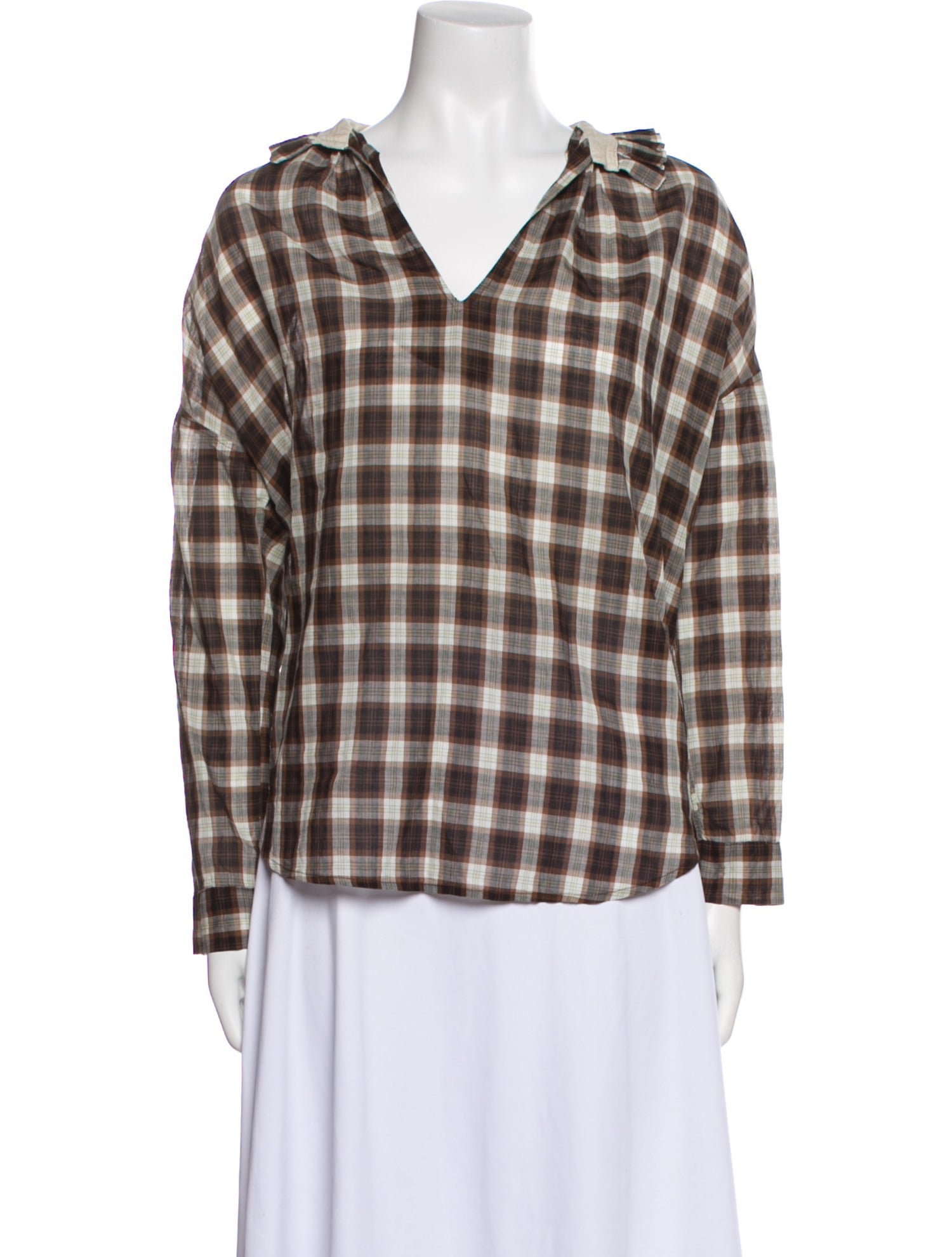 A Shirt Thing Plaid Print V-Neck Button-Up Top